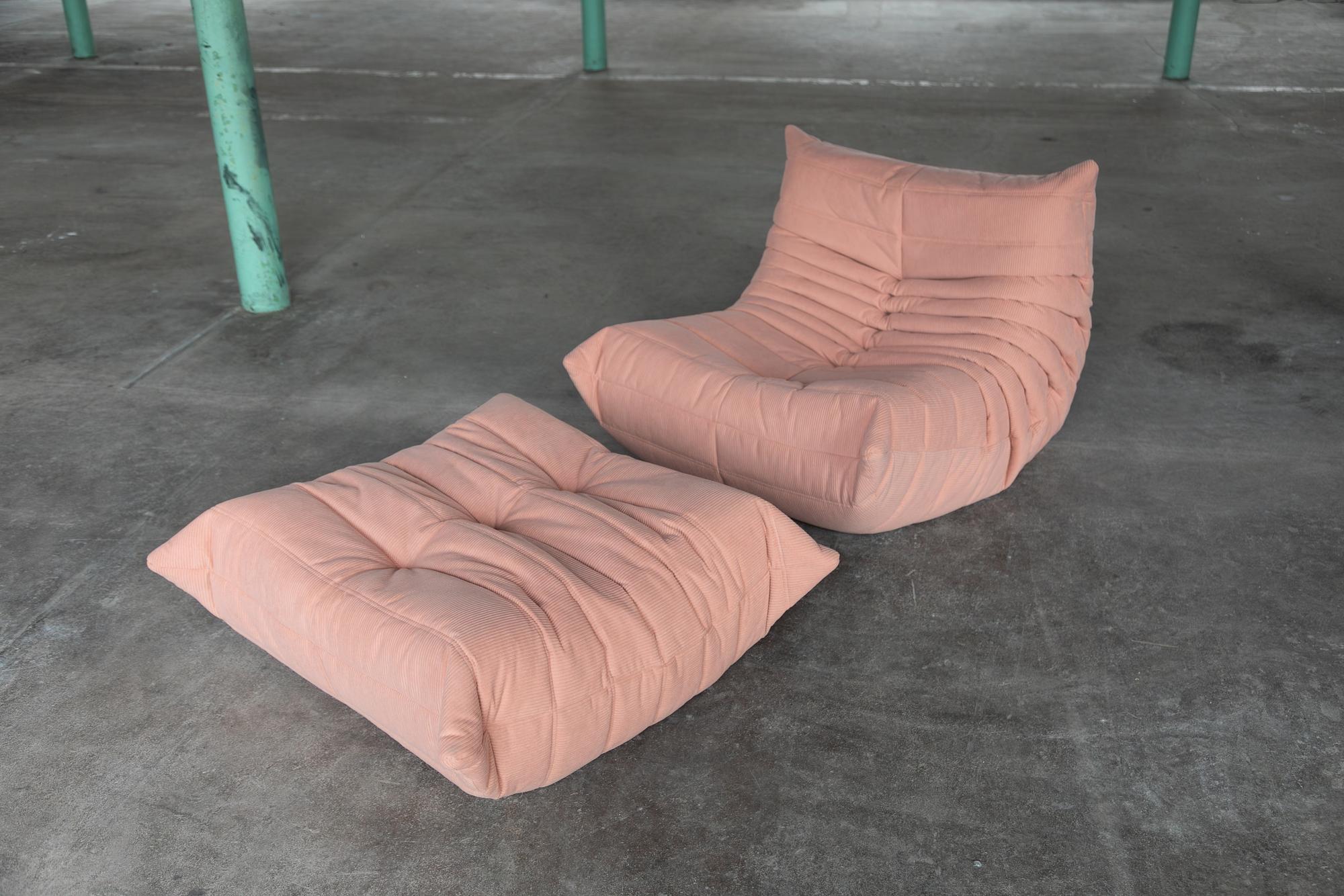 Togo Armchair and Ottoman Set Cord Pink 0