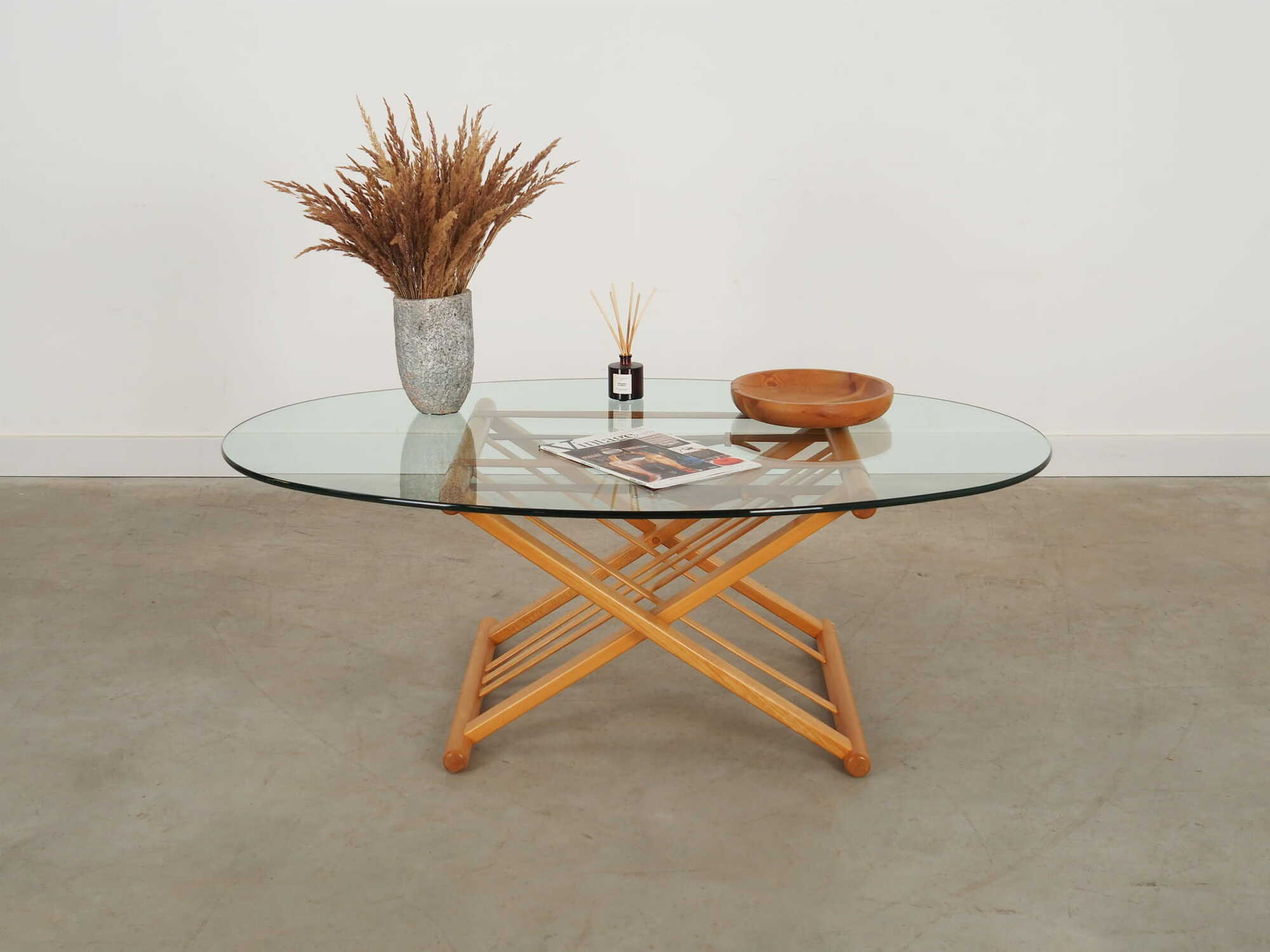 Vintage Coffee Table Beech Wood Glass Brown 1990s 2