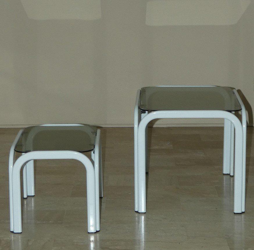 Couchtische 3er Set Vintage Metall Glas 1980er Jahre 6