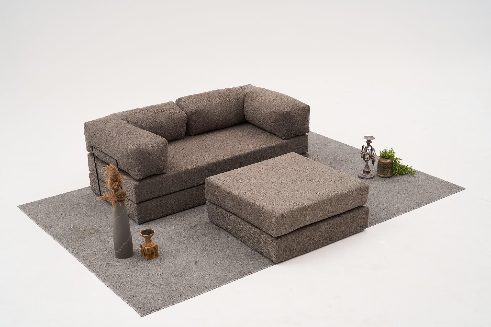 Comfort Schlafsofa 2-Sitzer mit Hocker Grau 1