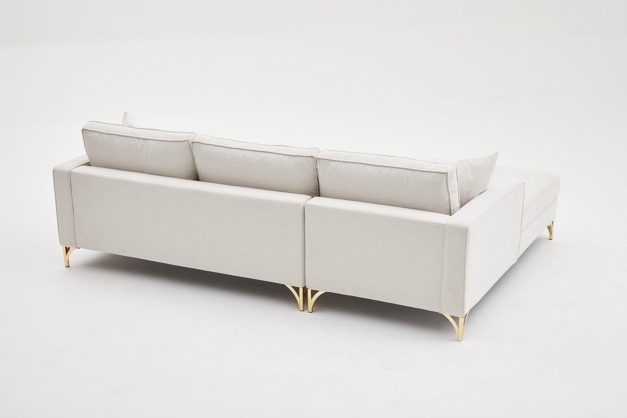 Lima Sofa Chaise Longue Left Cream with golden legs 8