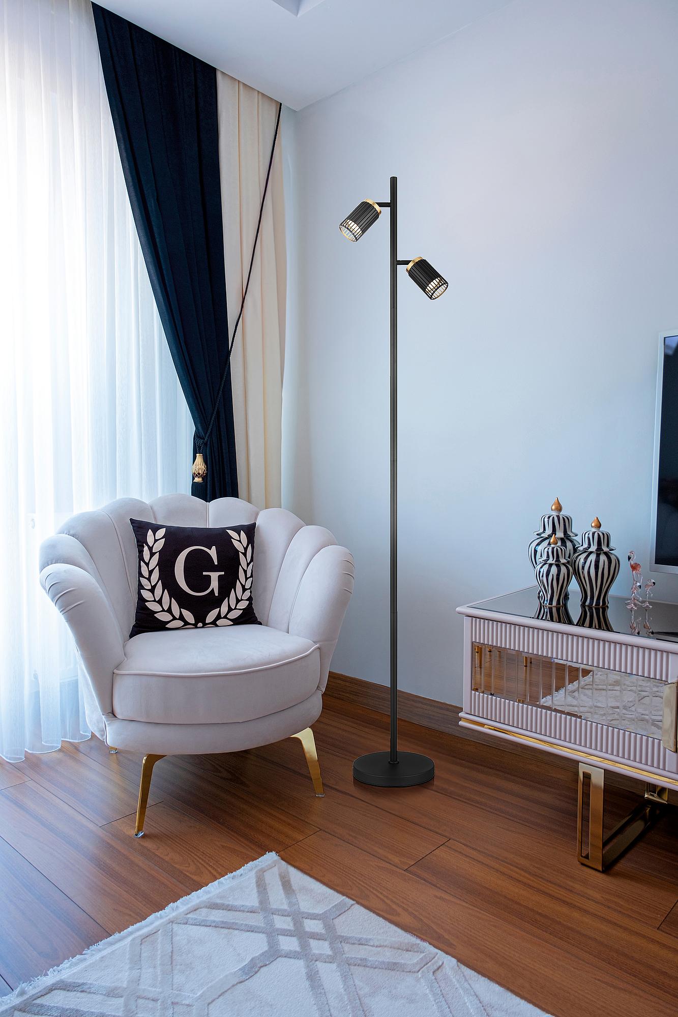 Korben Stehleuchte 2-flammig Eisen Schwarz 2