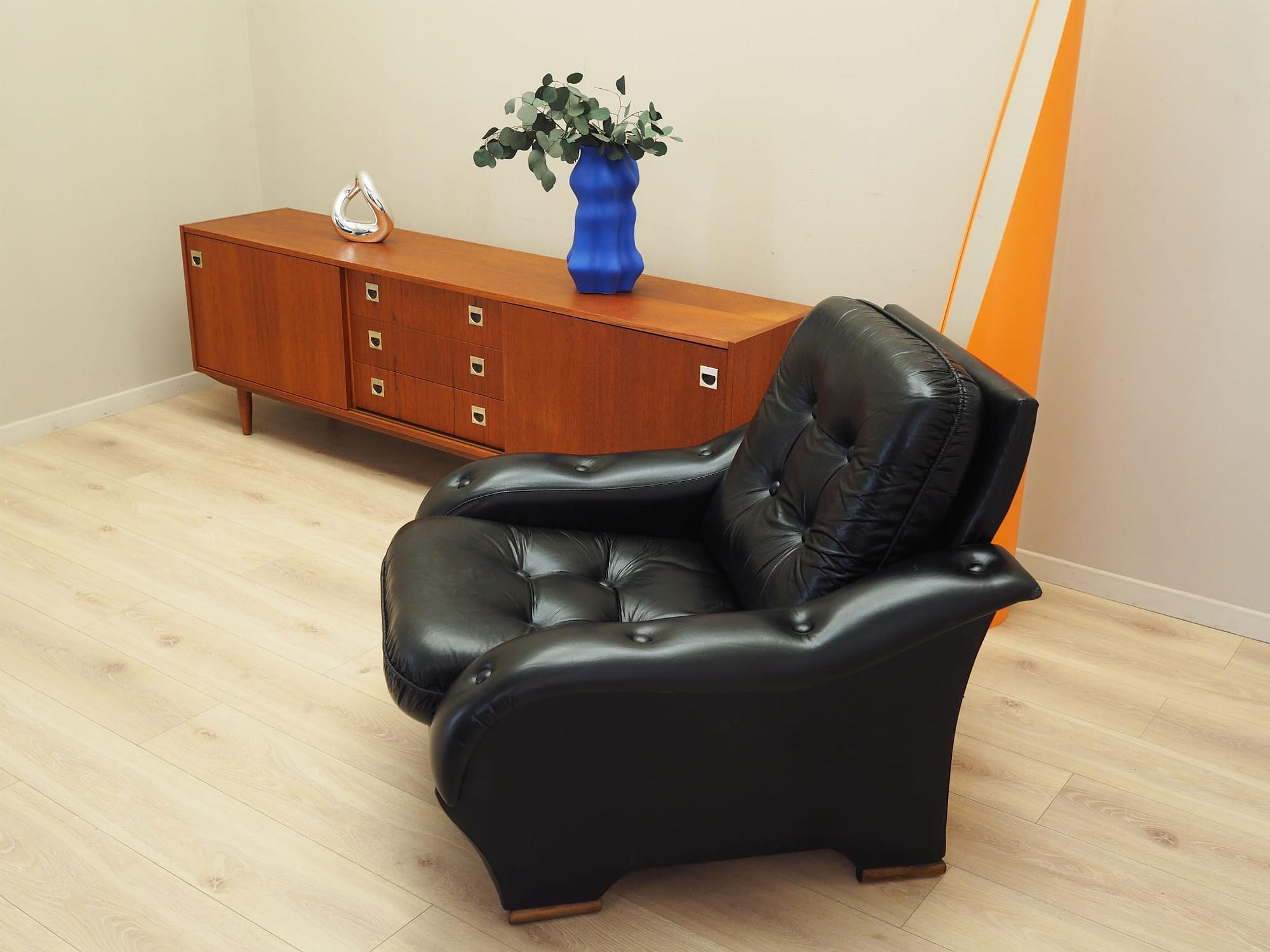 Armchair Faux Leather Black 1980s 3