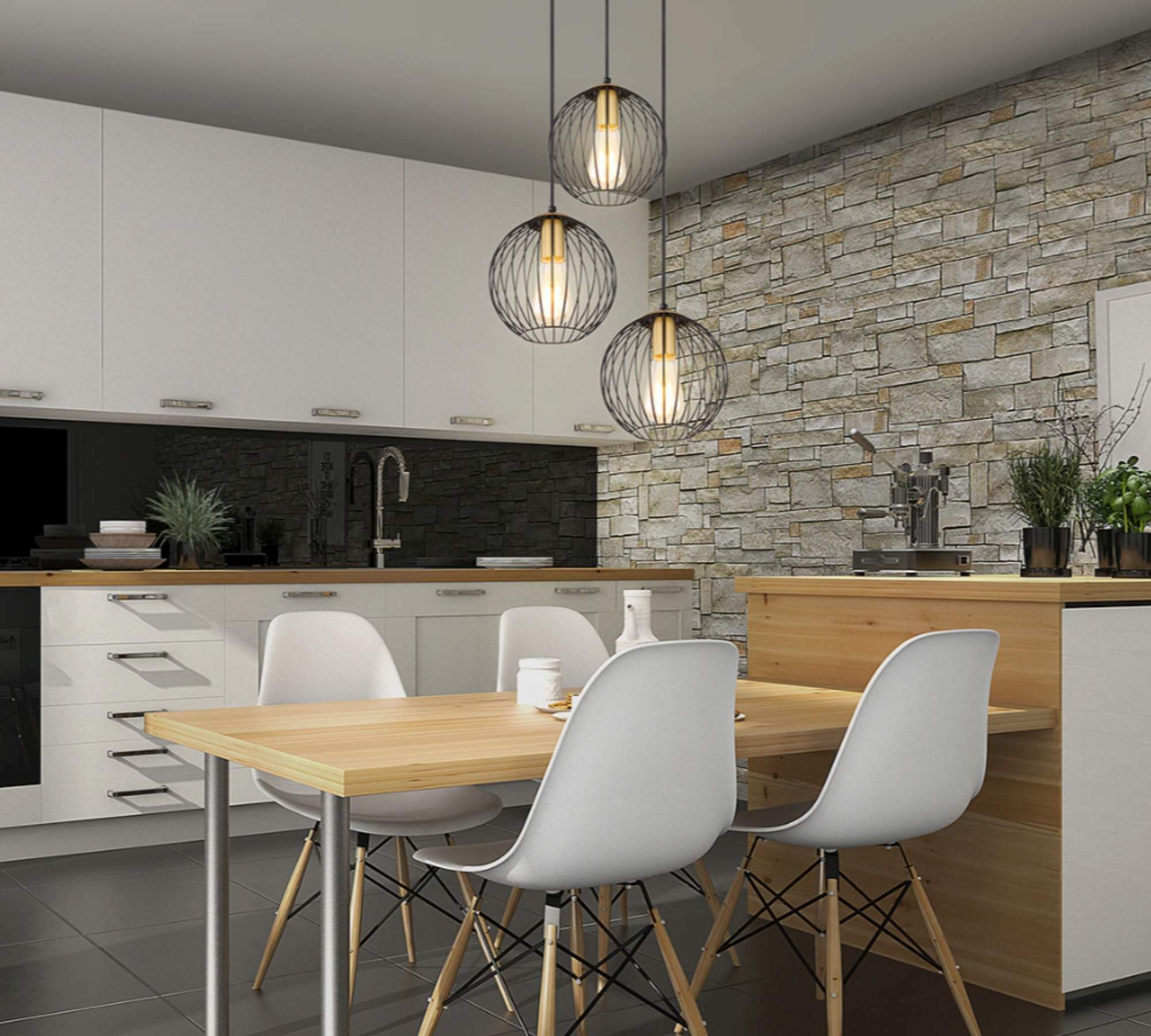 Pendant lamp 3-light metal black gold 5