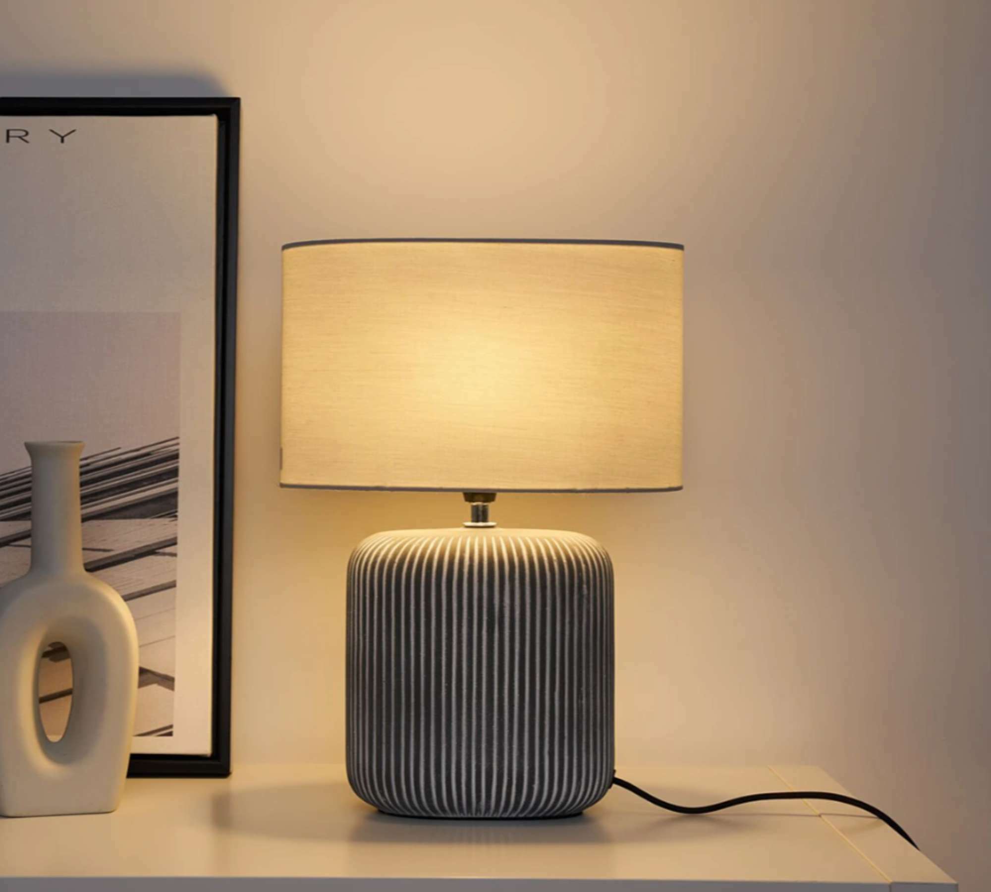 Table lamp 1-light Textile Ceramic Grey 0