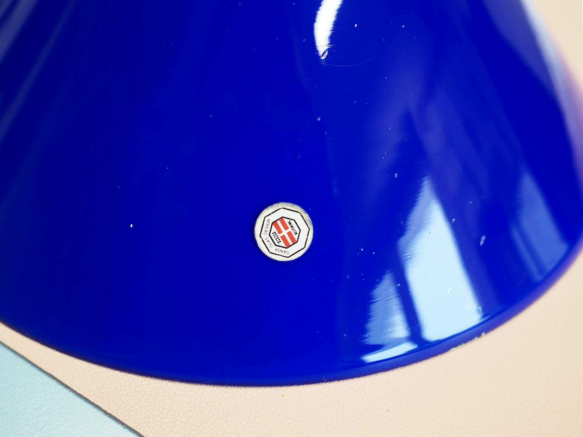 Vintage pendant lamp glass metal blue 1970s 6
