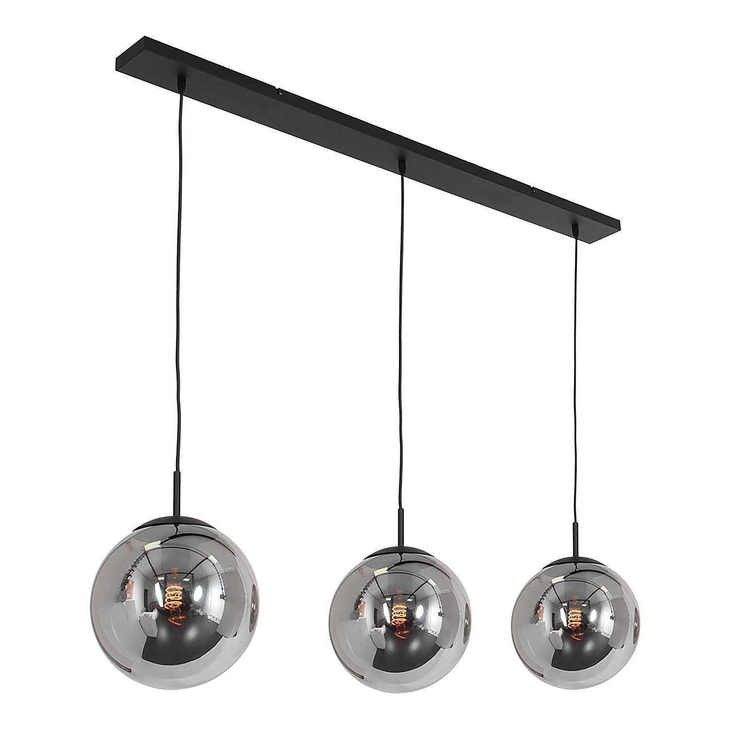 3-Flammig Pendelleuchte Bollique Eisen Rauchglas Schwarz 1
