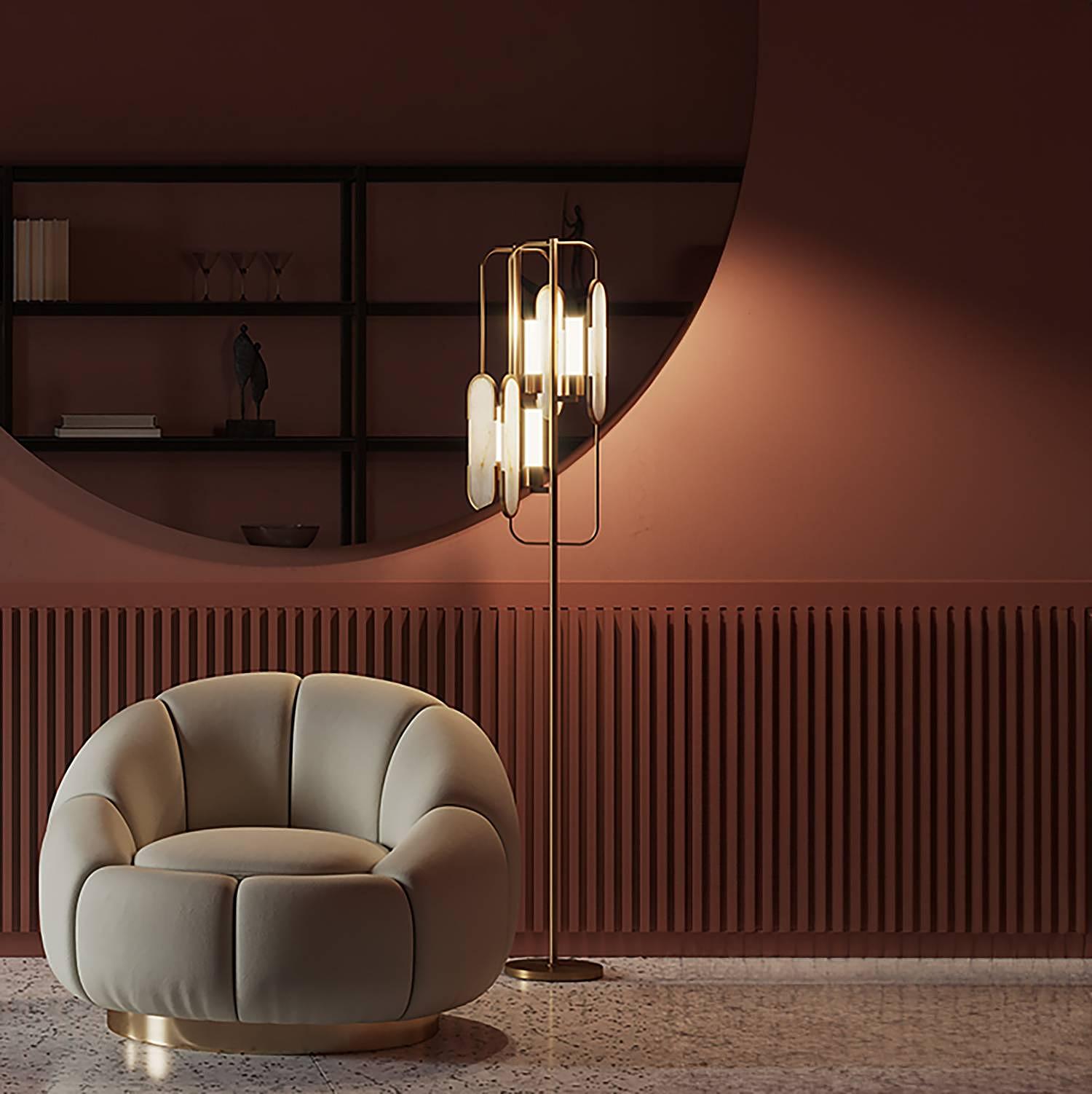 2-flammige Stehleuchte Marmo Stein Mischmetall  0