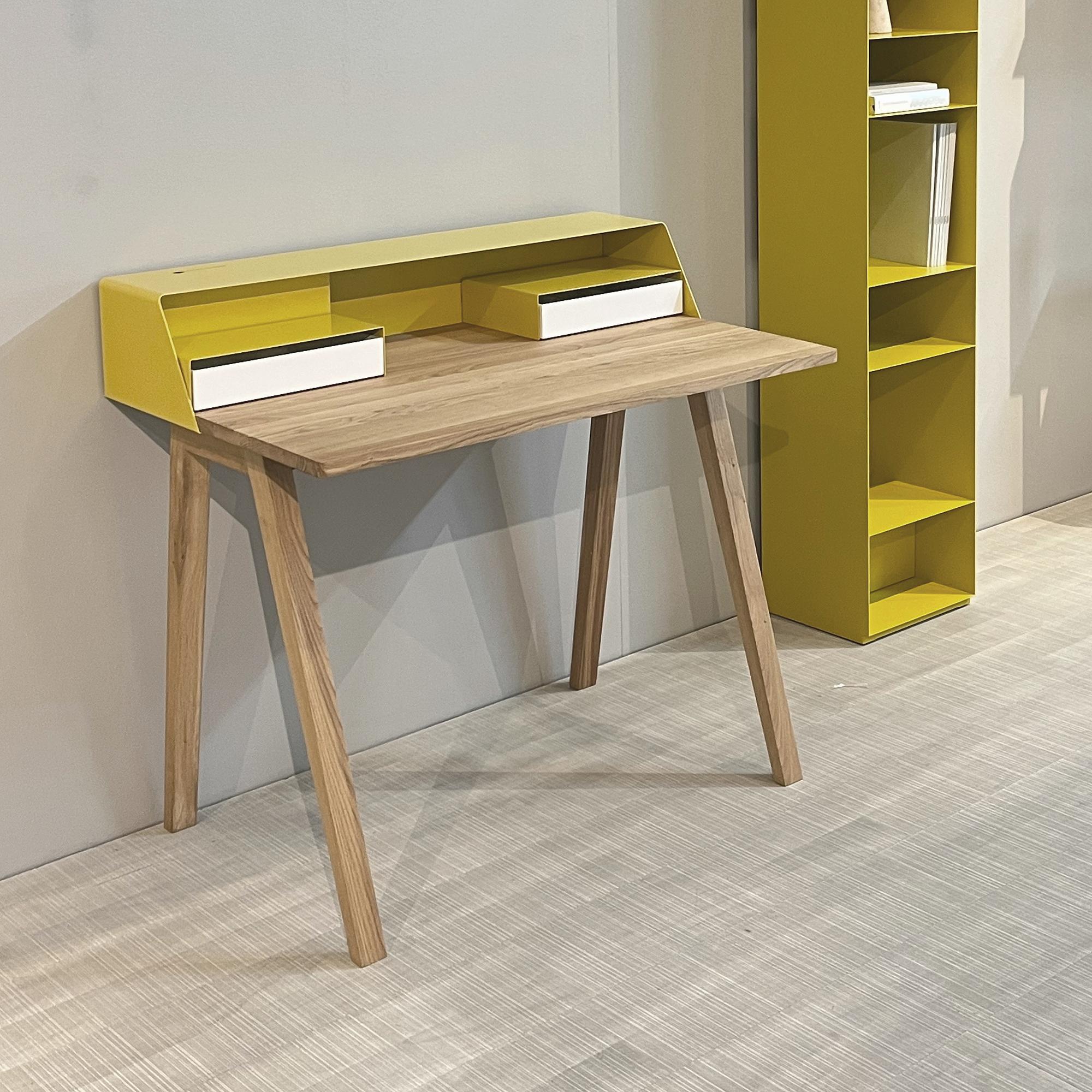 PS 04 Secretary Desk Oak Steel Lemon Yellow Signal White 0