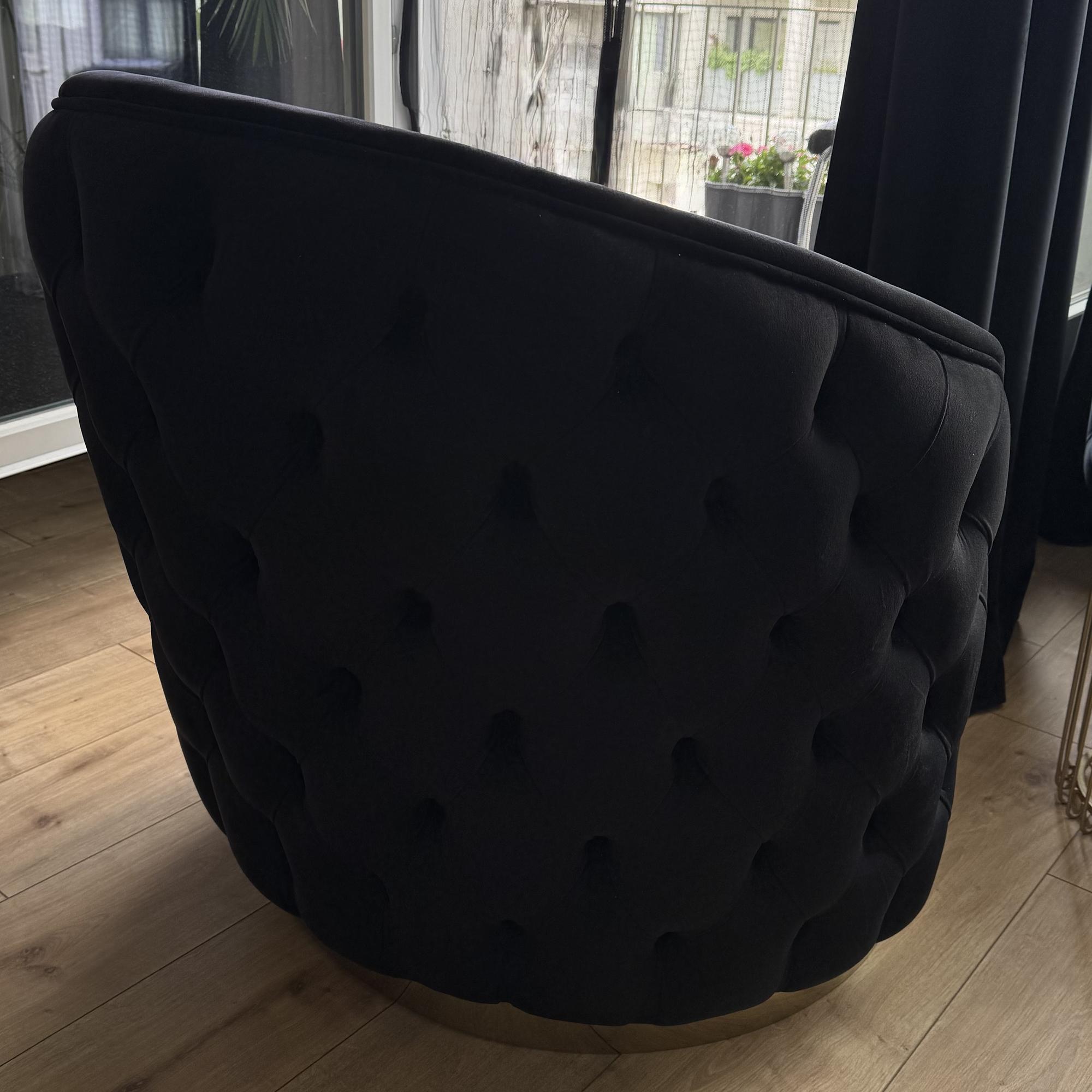 Chesterfield Couch-Set Sofa Armchair Velvet Black Gold 7