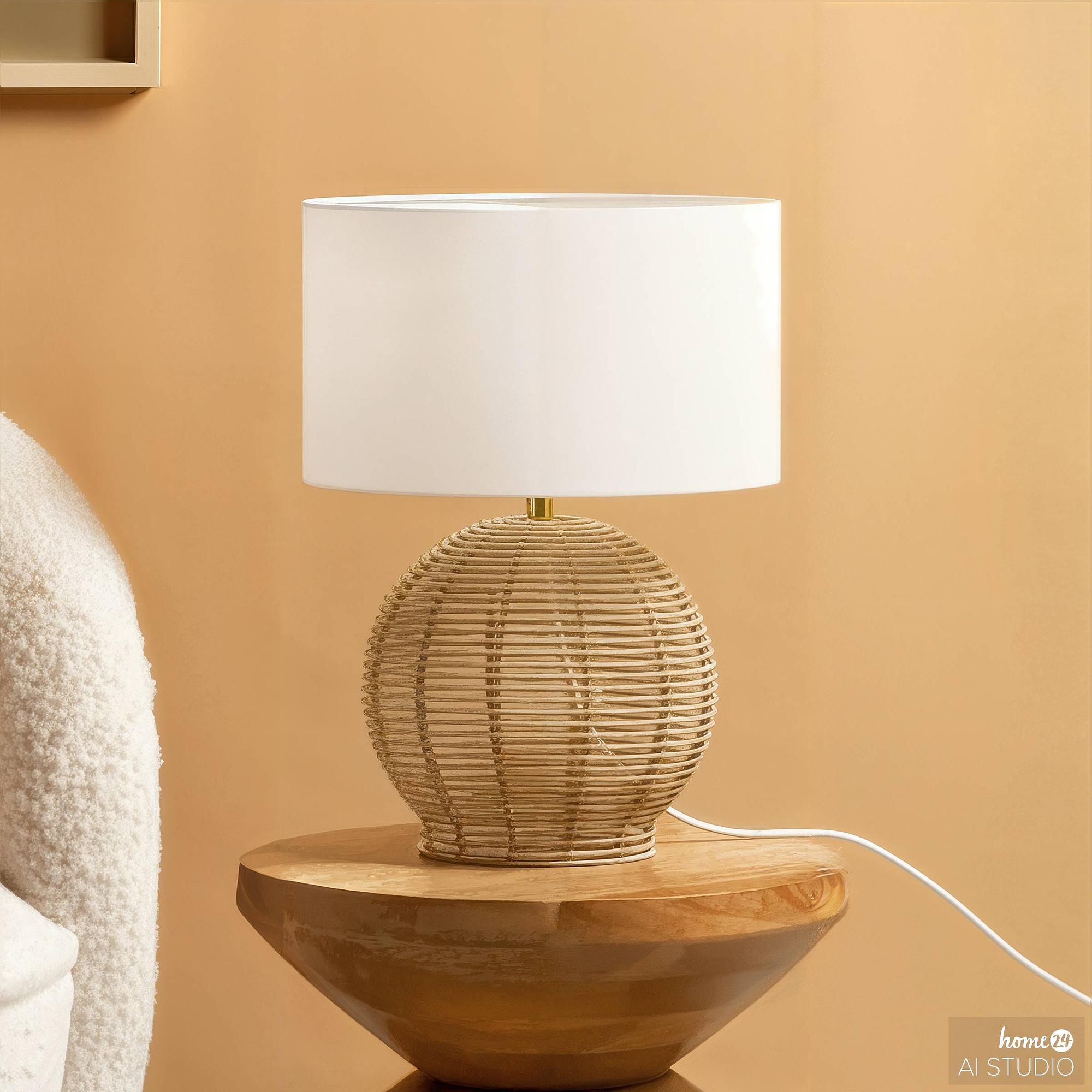 BIZZI Tischleuchte Mischgewebe Papierkordel Weiß Beige 0