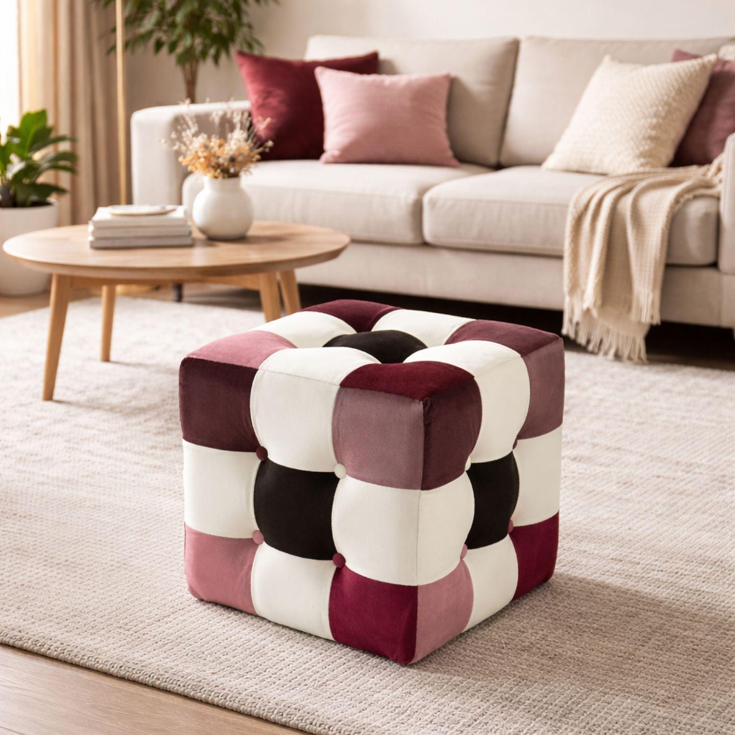 Pouf Patchwork in Velluto Multicolore 0