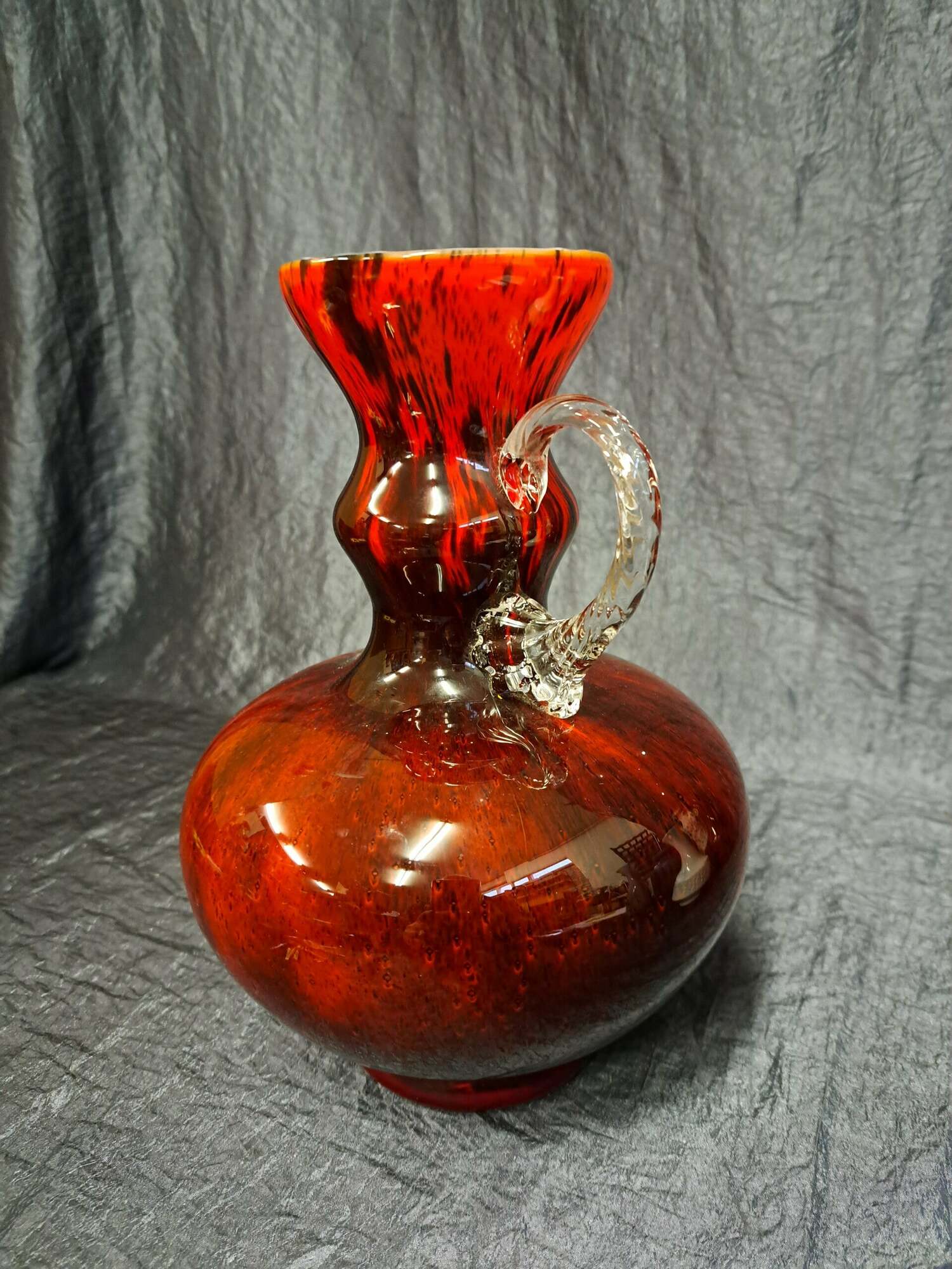 Vintage Vase Glas Rot Schwarz  1