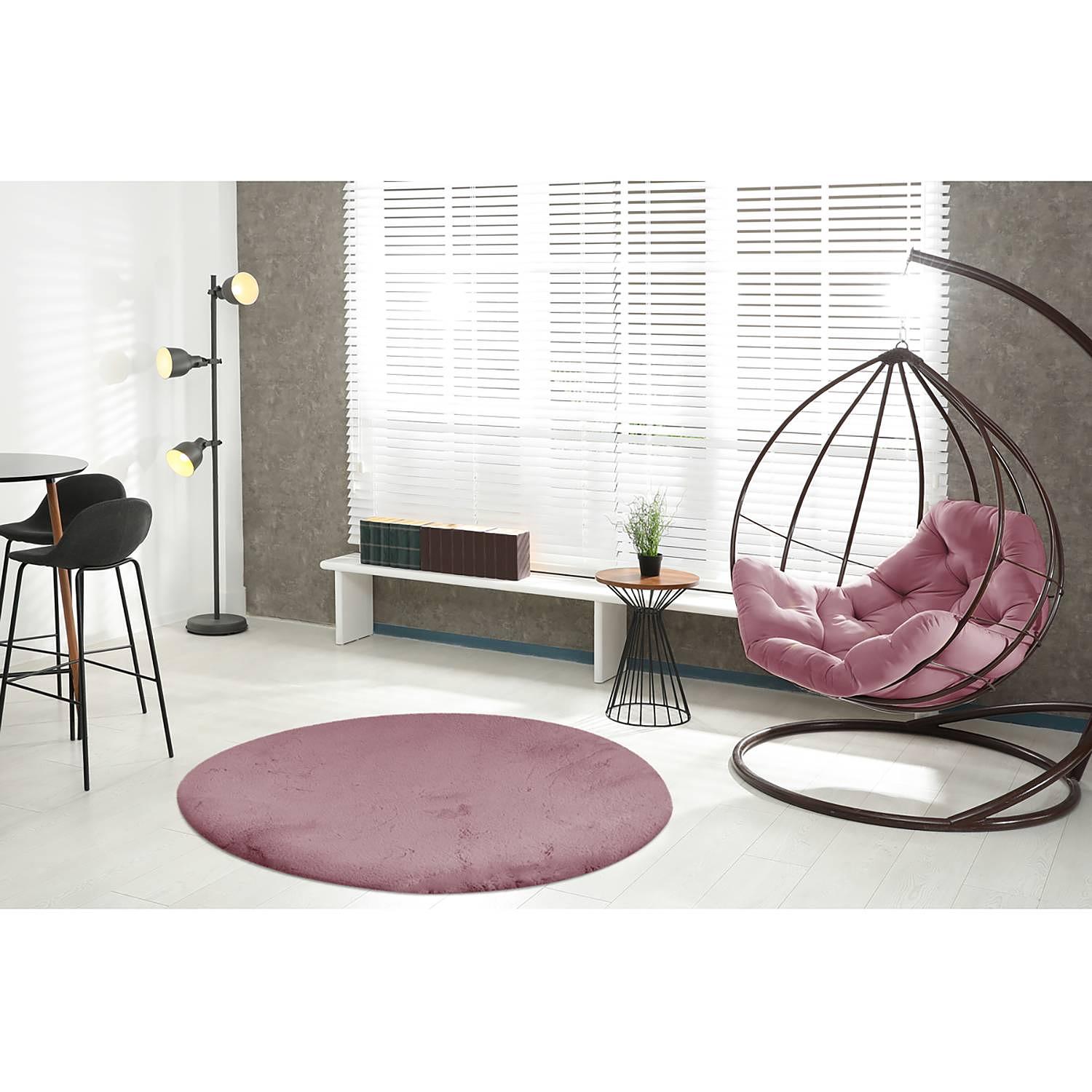 Hochflorteppich Rabbit Light Rosa Ø 120cm 2
