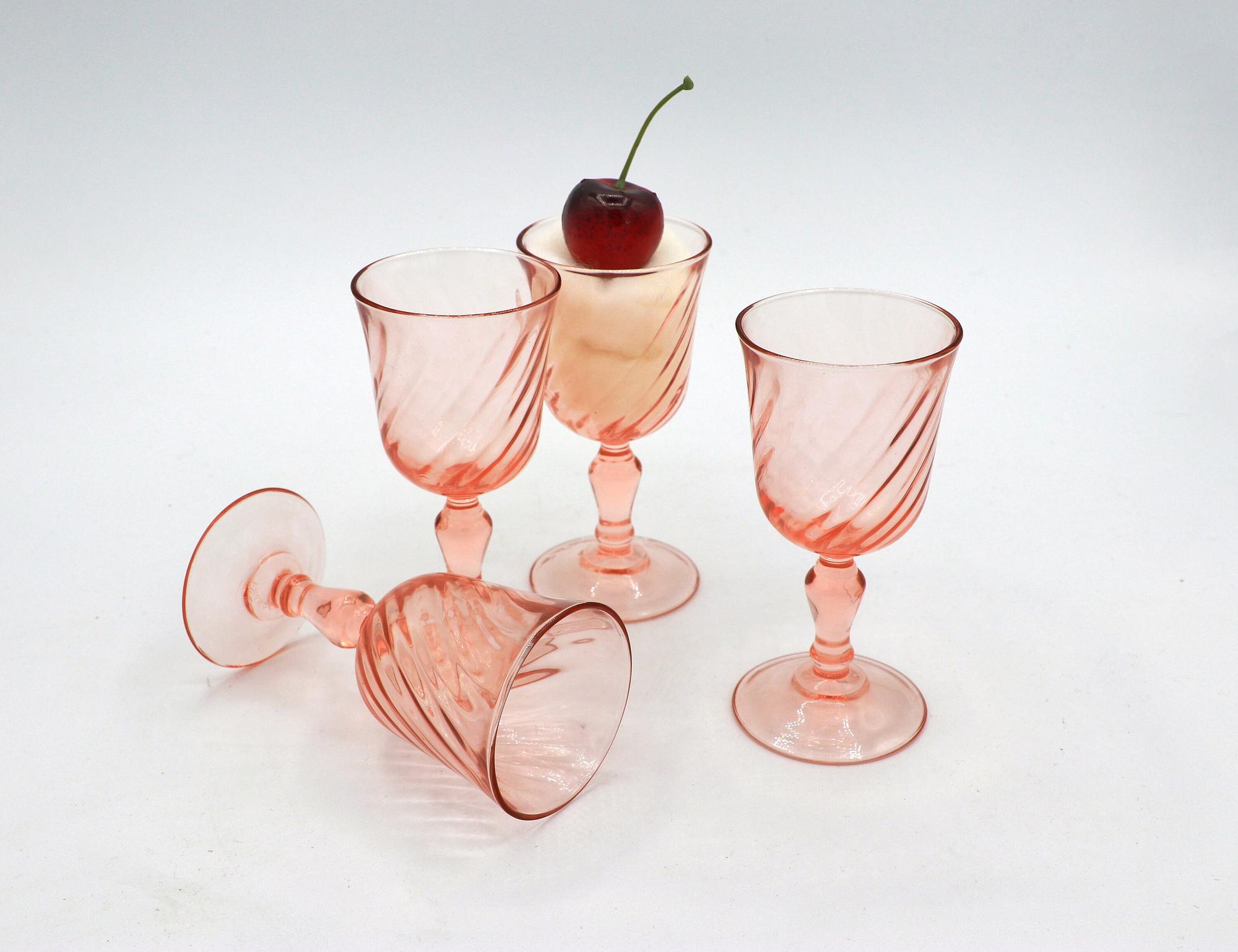 4x Vintage Trinkglas Rosa 1980er Jahre 2