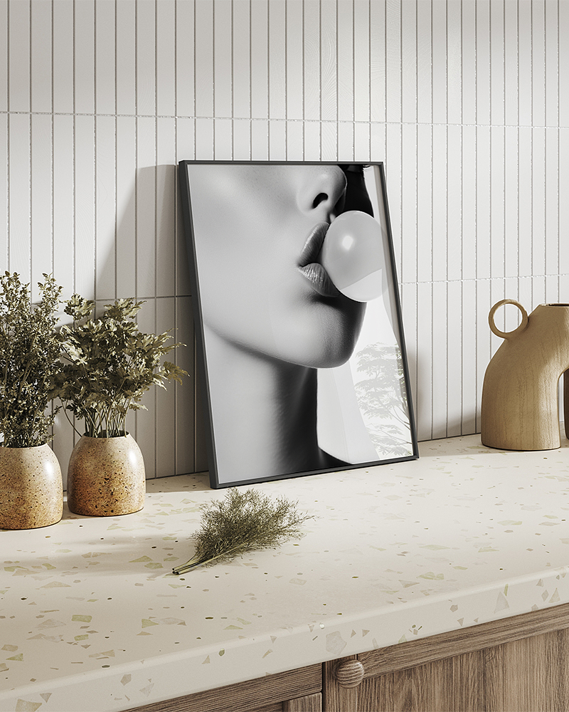 Bubblegum Close Up Art Print with Frame Black and White 0
