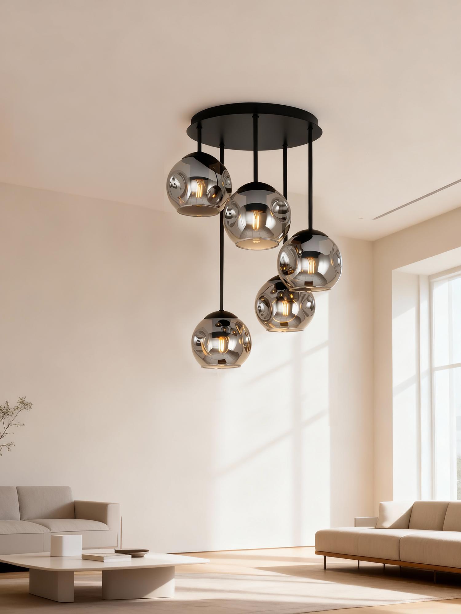 5-Flammig Ardeno Deckenleuchte Gusseisen Rauchglas Schwarz 2