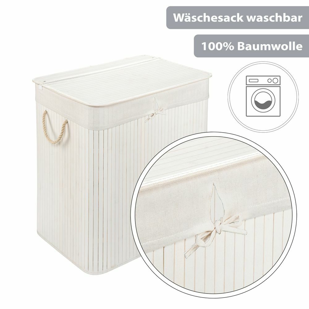 Wäschekorb mit Deckel aus Bambus Weiß 4