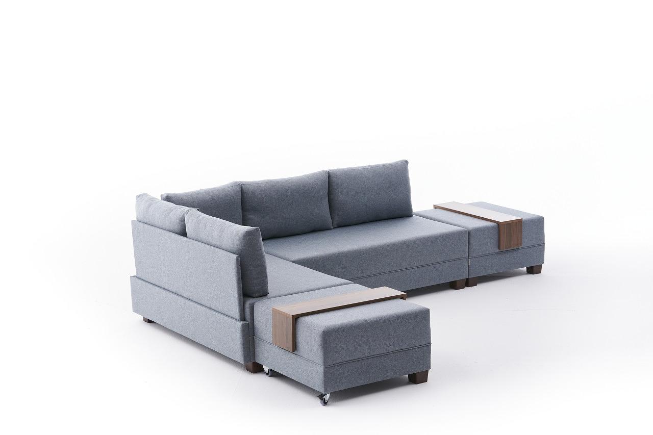 Fly Ecksofa Links mit 2 Hockern Blau 5