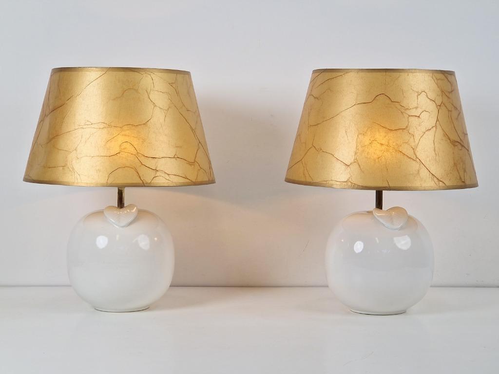 2x Vintage Tischlampe Keramik Weiß Gold  0