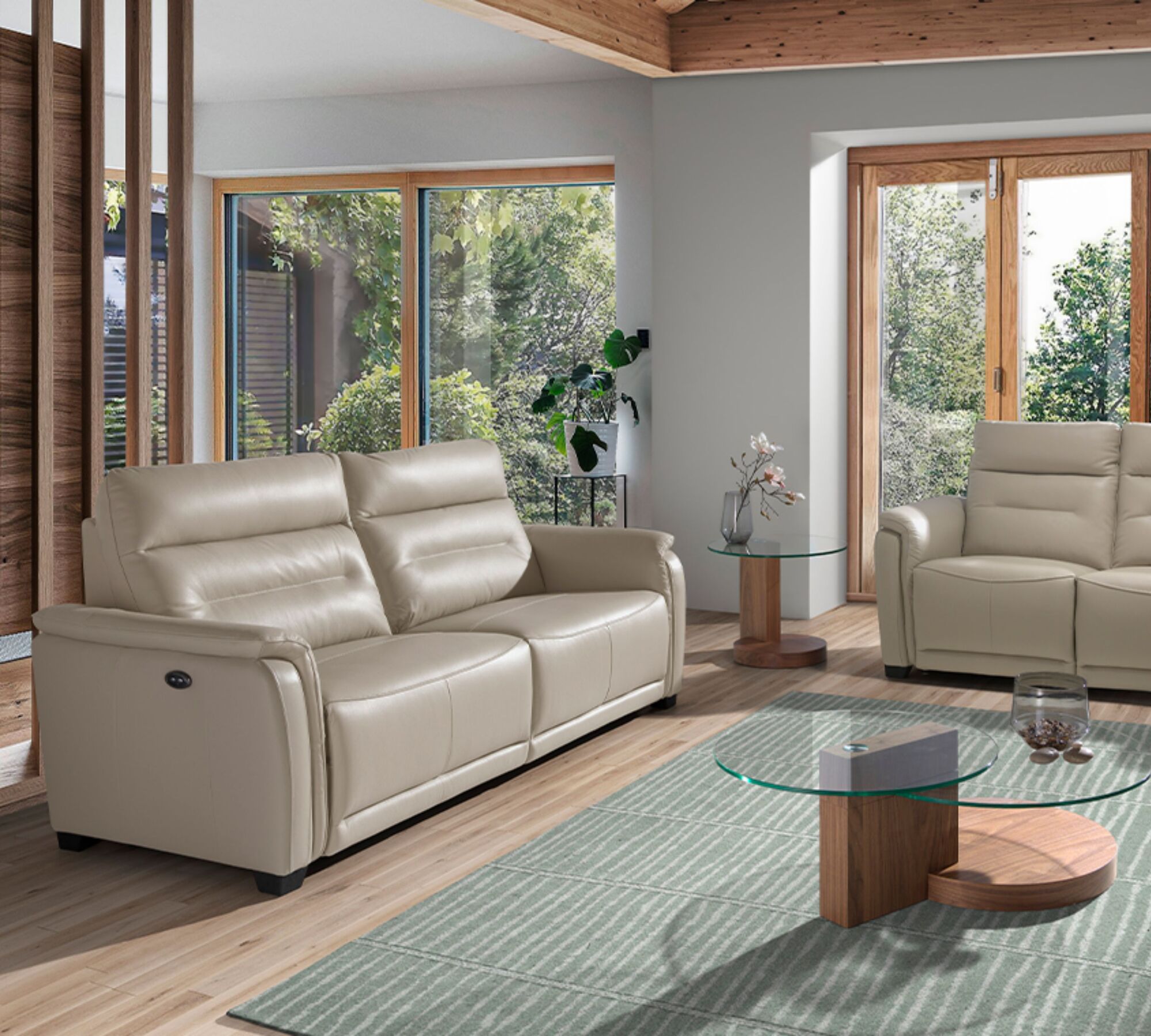 Sofa 2-Sitzer Leder Taupe Grau 3