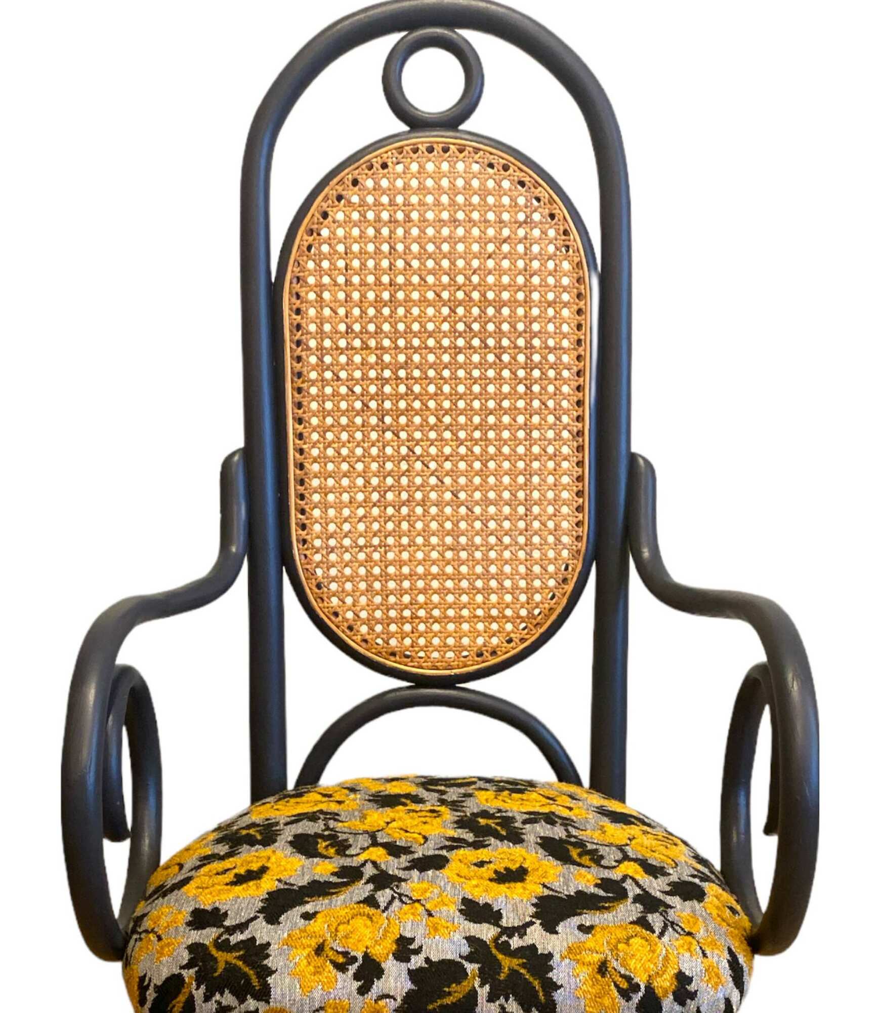 Vintage Stuhl Rattan Stoff Mehrfarbig  1