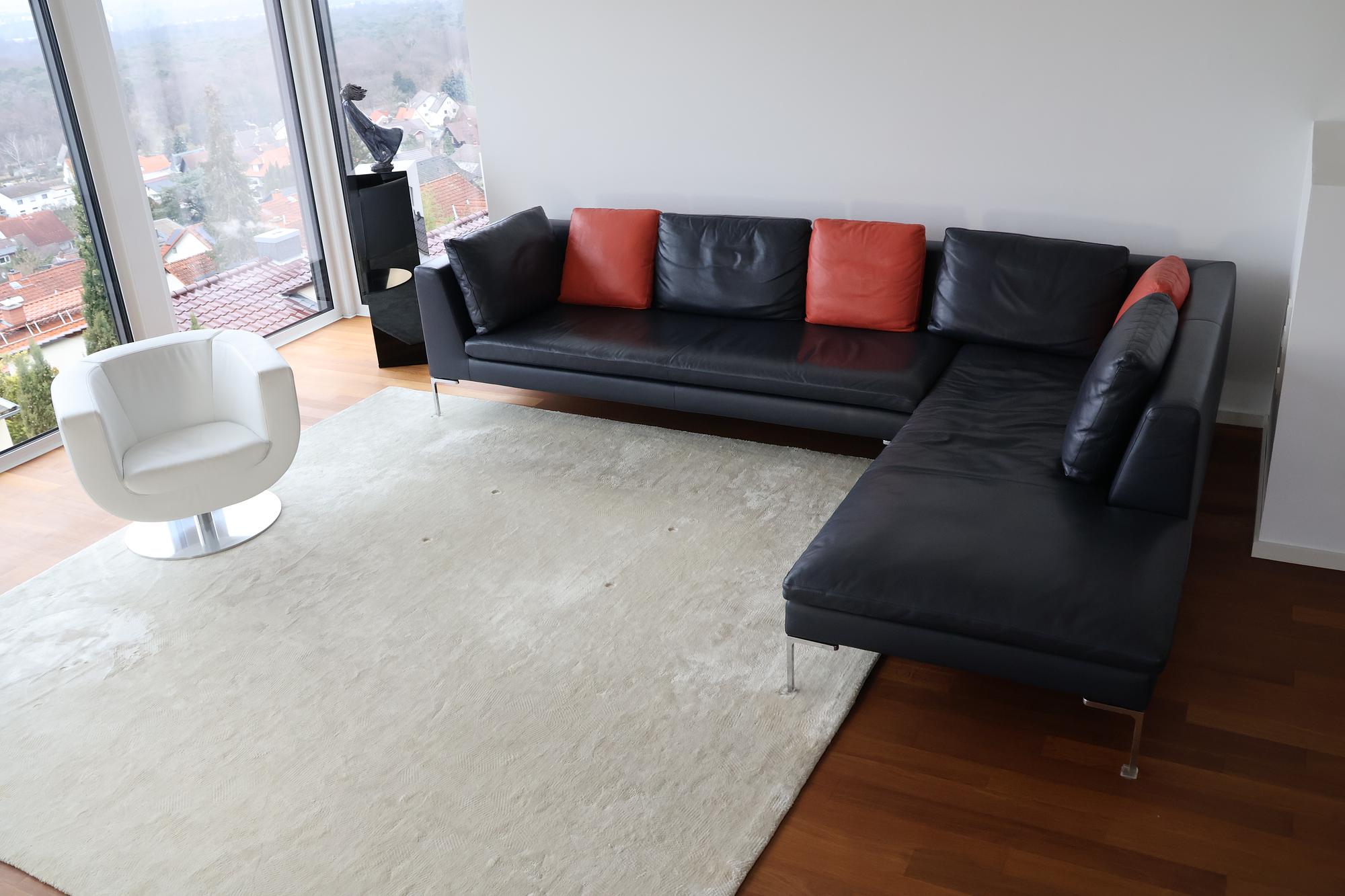 Charles Sofa Récamiere Rechts Leder Blau 2