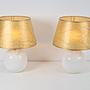 2x Vintage Tischlampe Keramik Weiß Gold  1