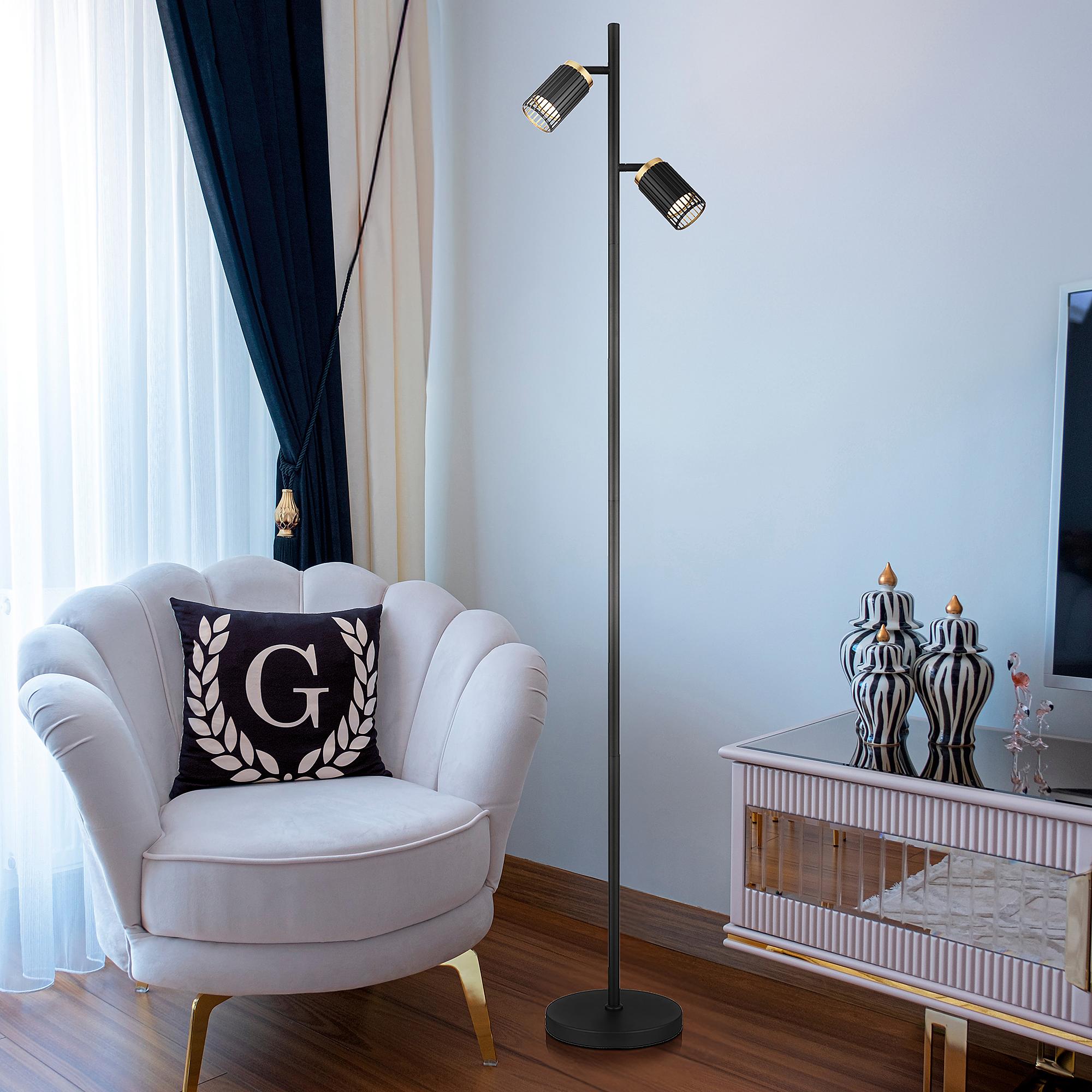 Korben Stehleuchte 2-flammig Eisen Schwarz 1