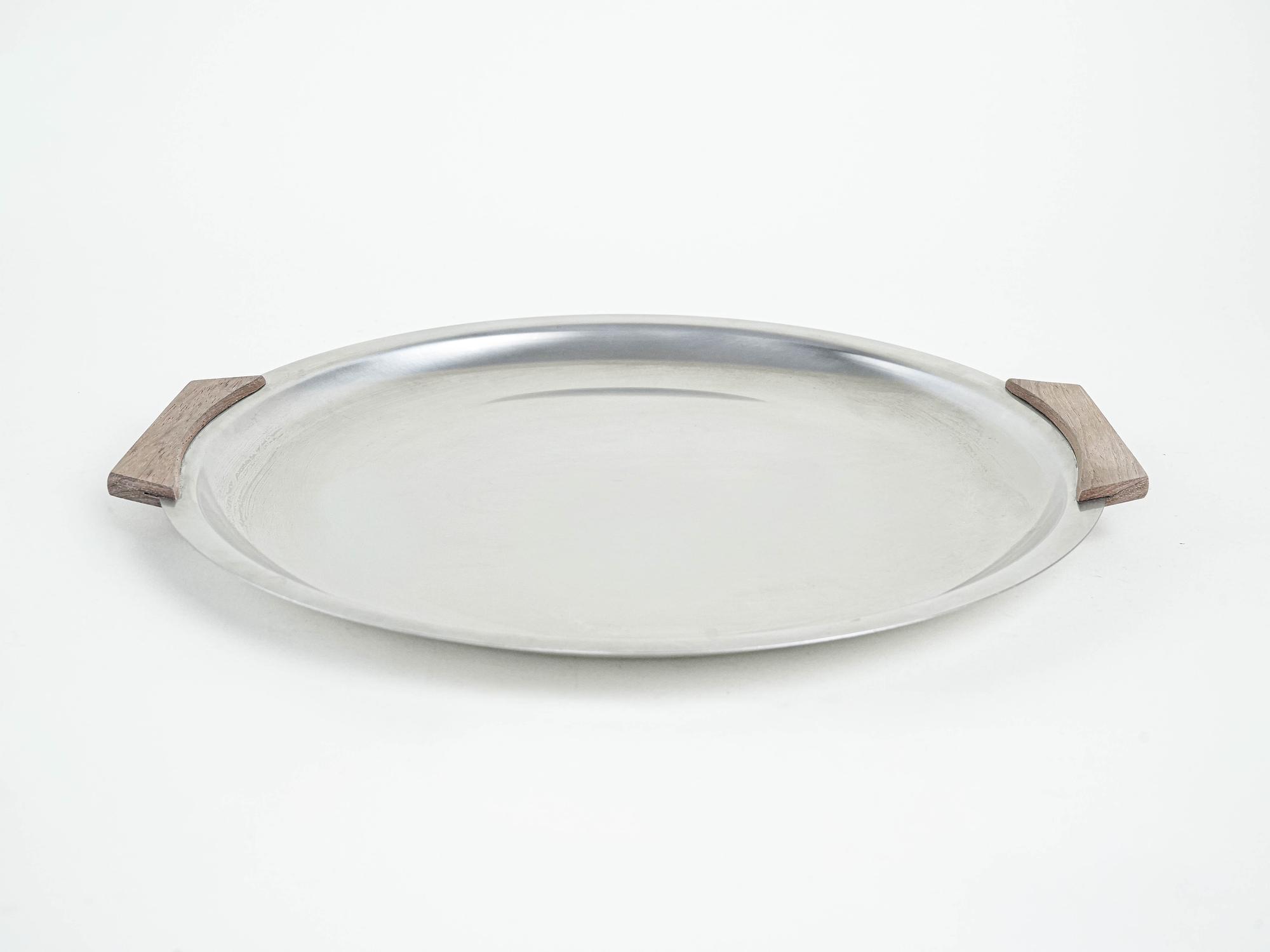 Rundes Edelstahl-Tablett 1970er Jahre 3