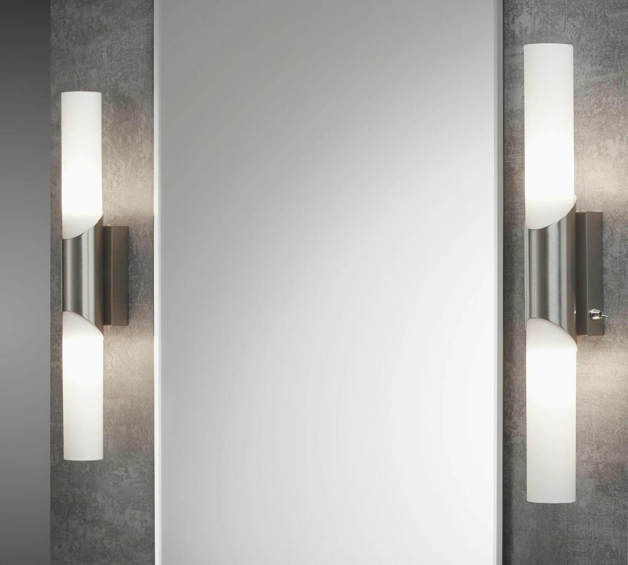 Wall lamp 2-light metal milky glass silver white 1