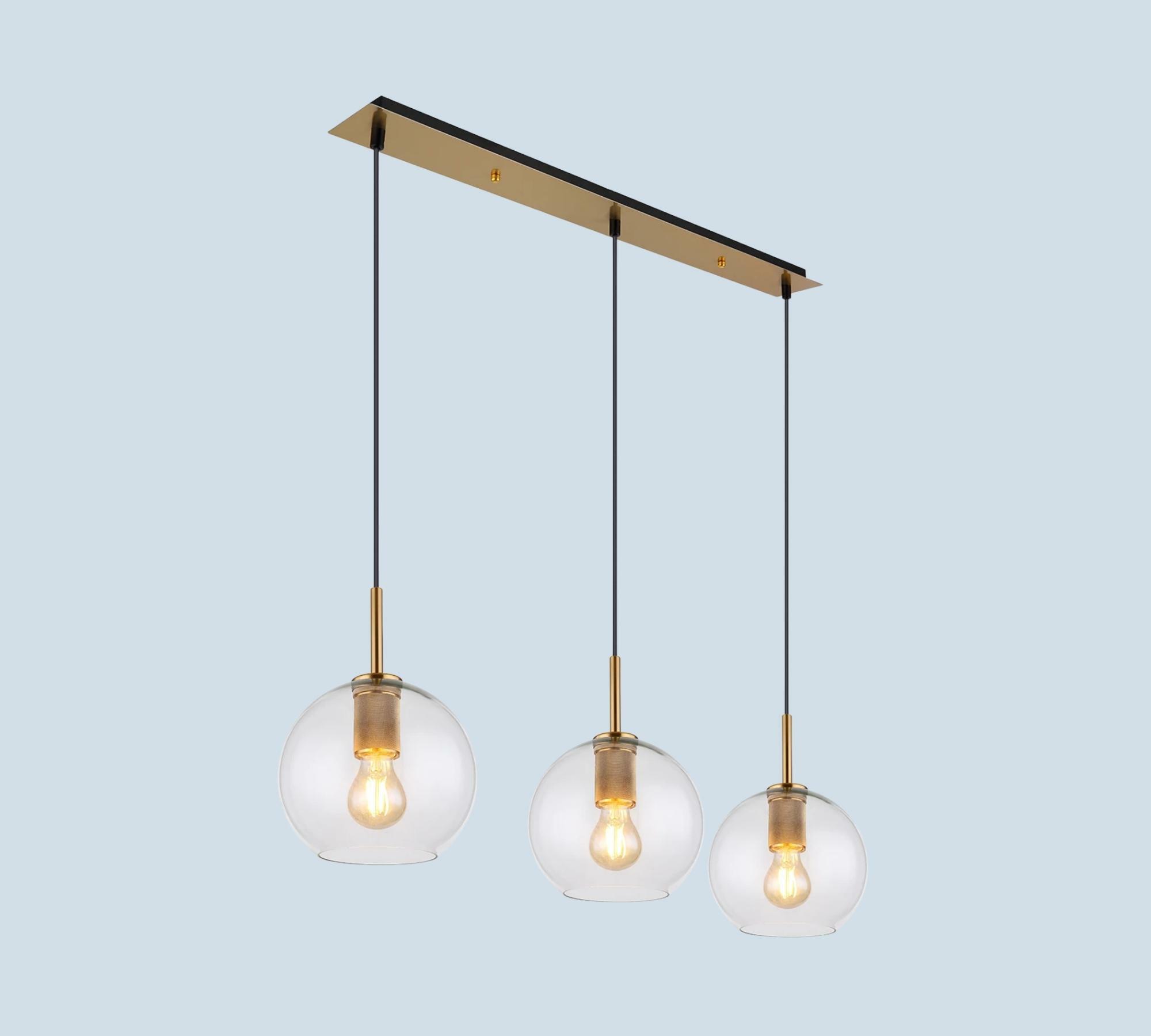 Pendant lamp 3-flame clear glass iron brass 1