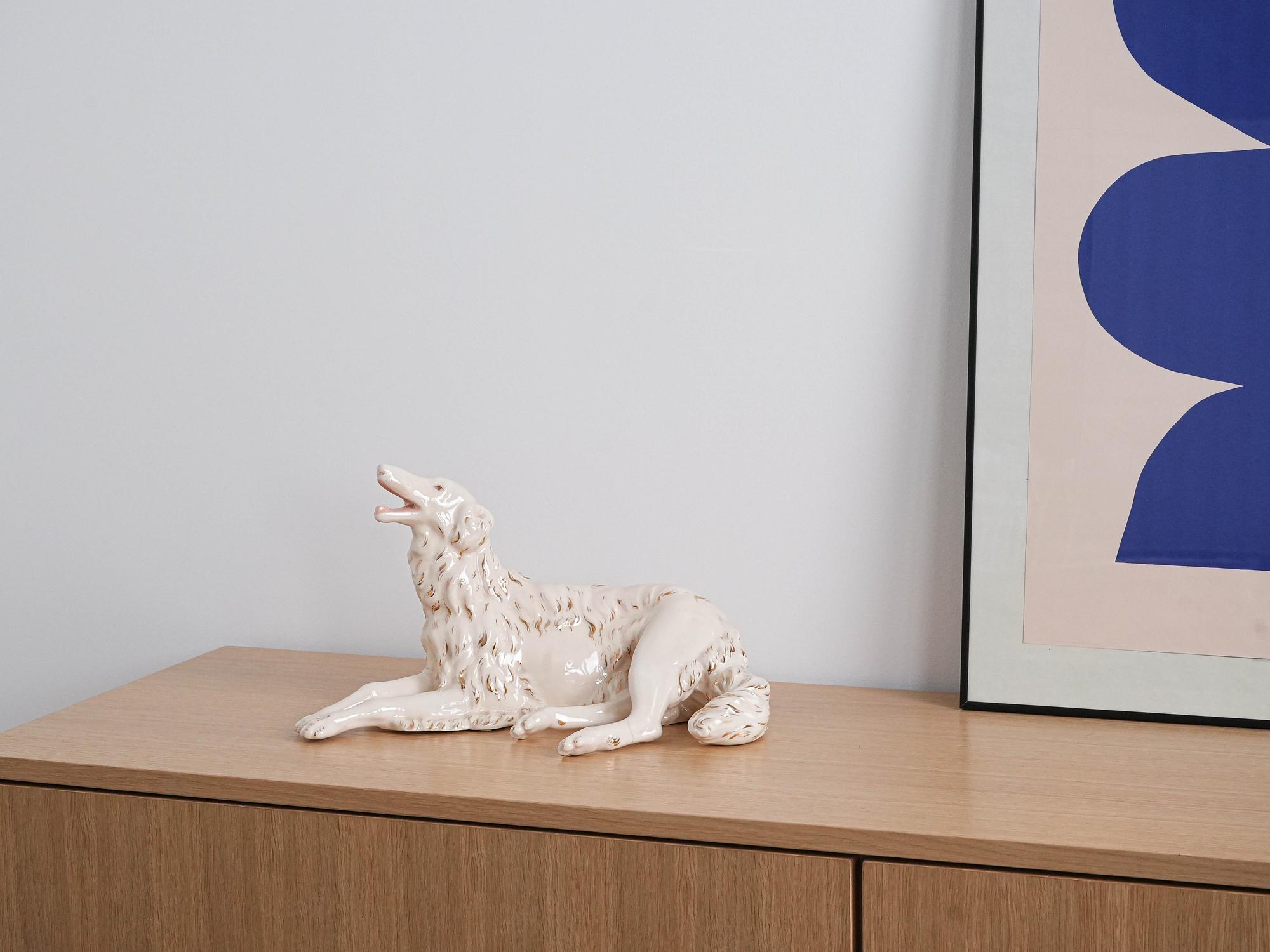 Porzellanfigur Barsoi Creme 1960er Jahre 1