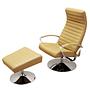Sessel mit Hocker Leder Hellbraun 1970er Jahre 0