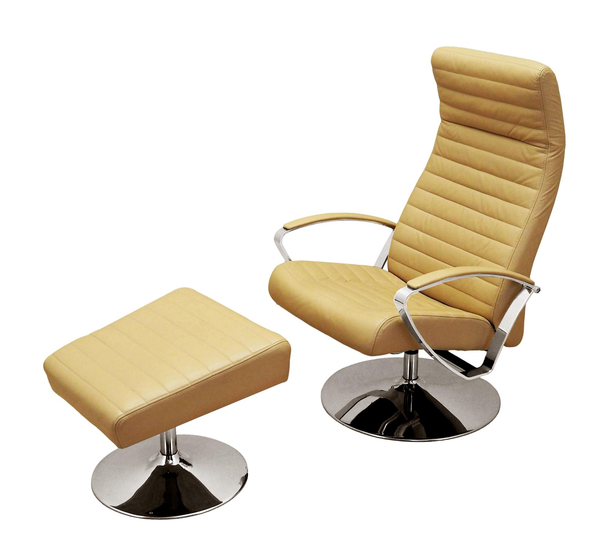 Sessel mit Hocker Leder Hellbraun 1970er Jahre 0