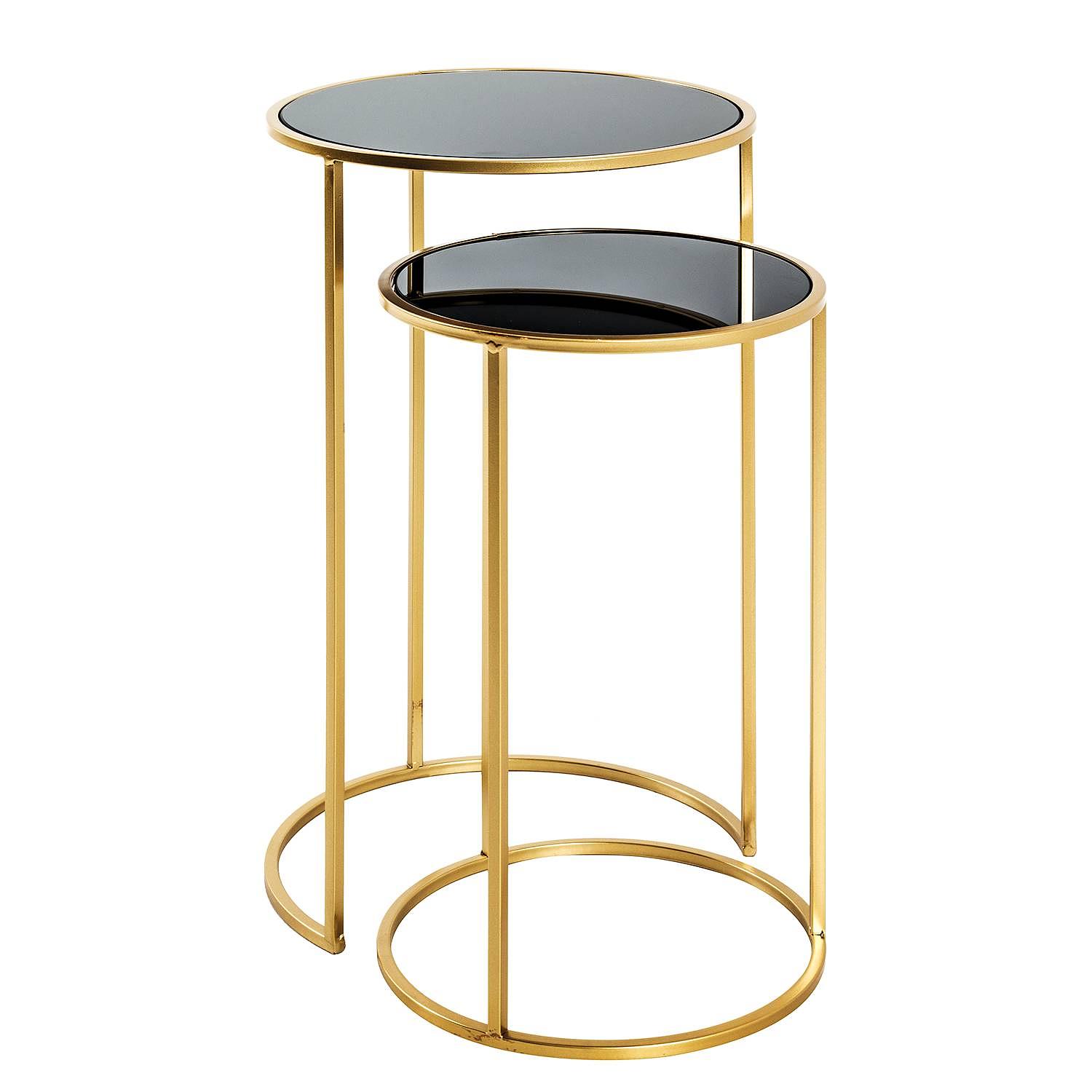 2x Beistelltisch Driff I Glas Metall Schwarz Gold 0
