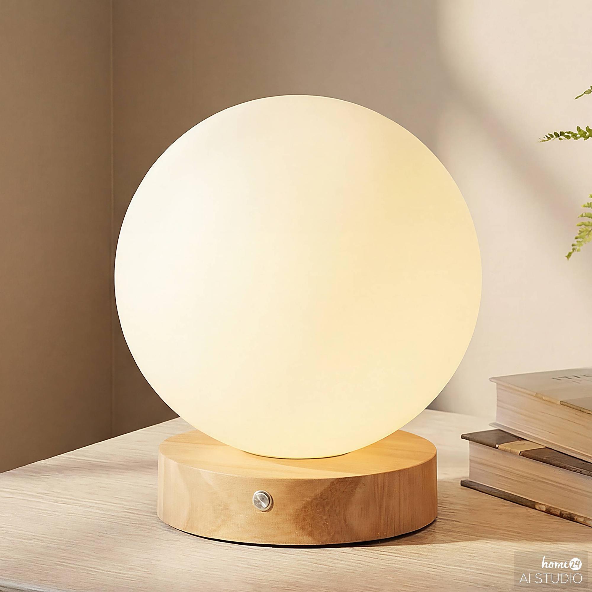 Denki Akku-Tischleuchte Opalglas Pinie Massiv Weiß 1