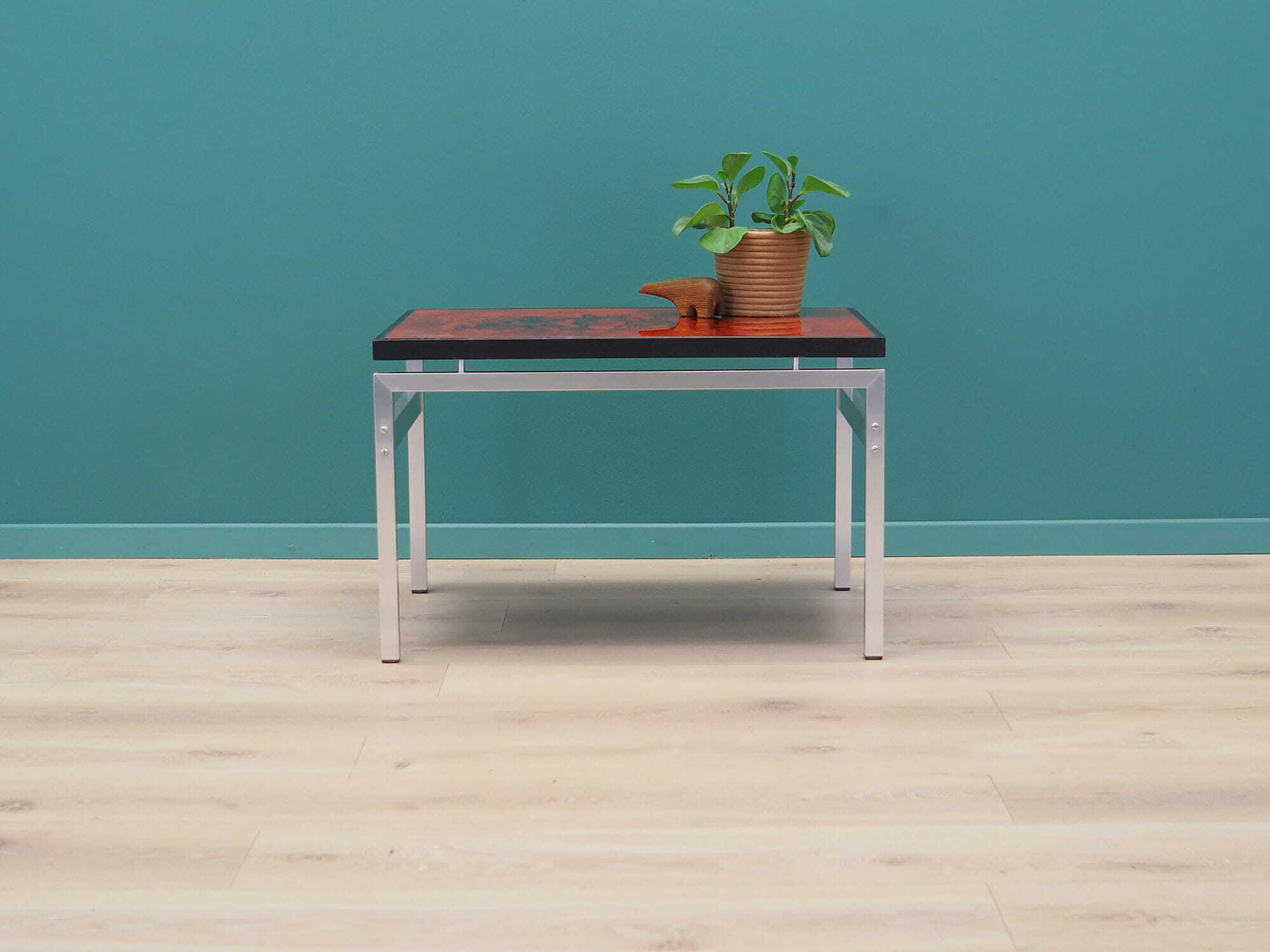Vintage side table glass wood brown 1970s 2