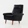 Vintage armchair, natural leather, wood, black, 1970s 1