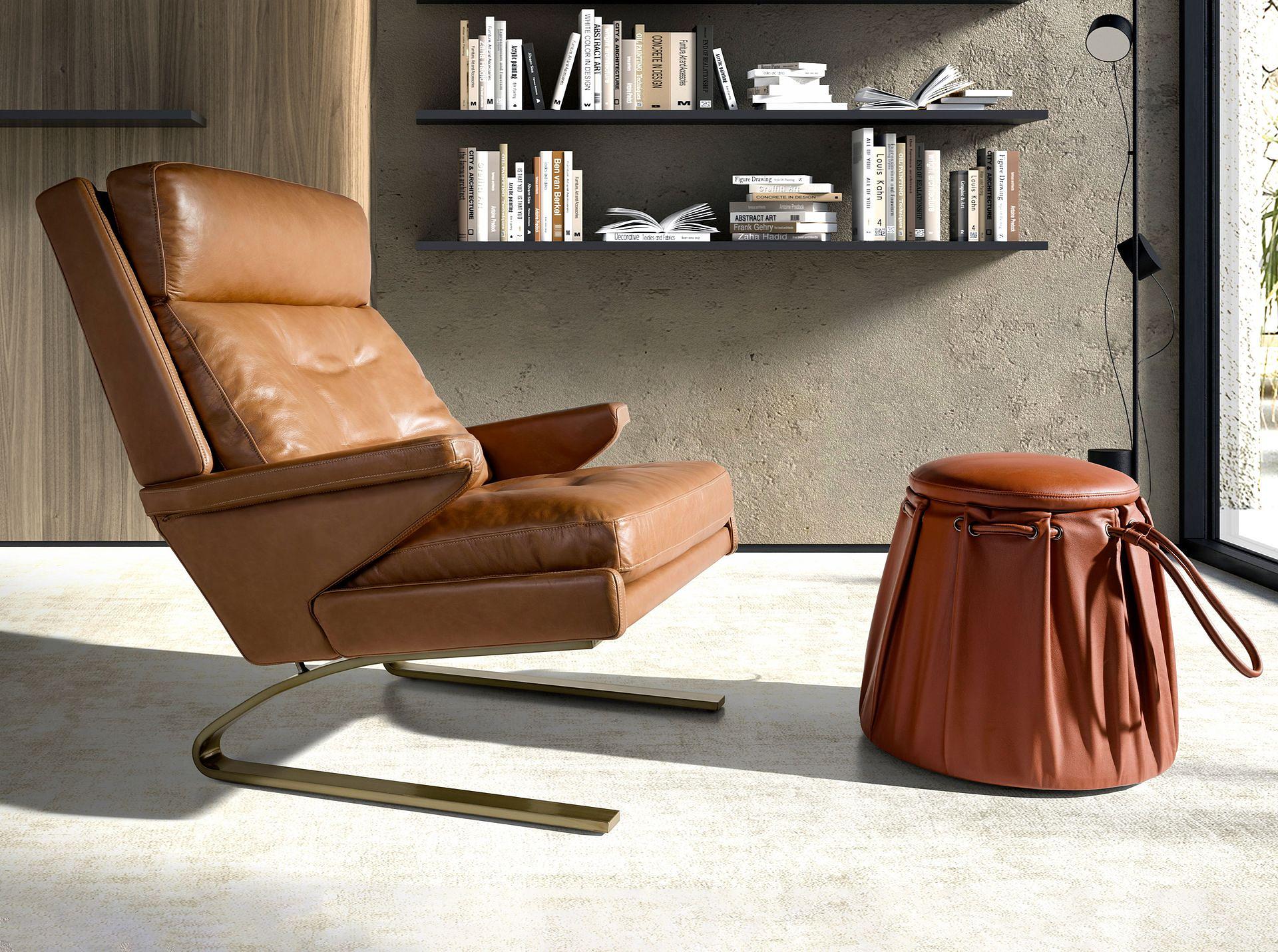 Caldera orange leather pouffe 5