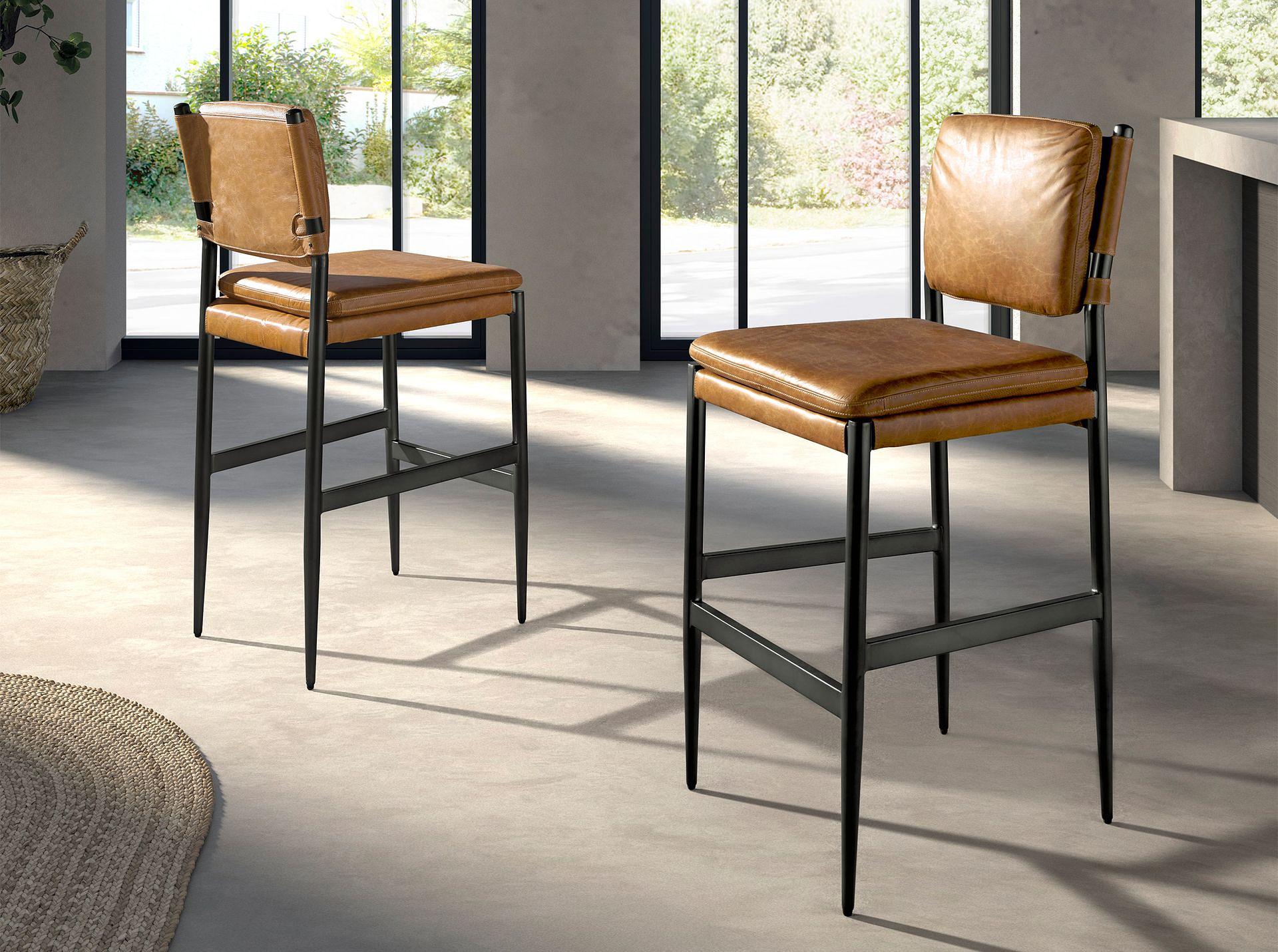 Bar stool, leather, brown 2