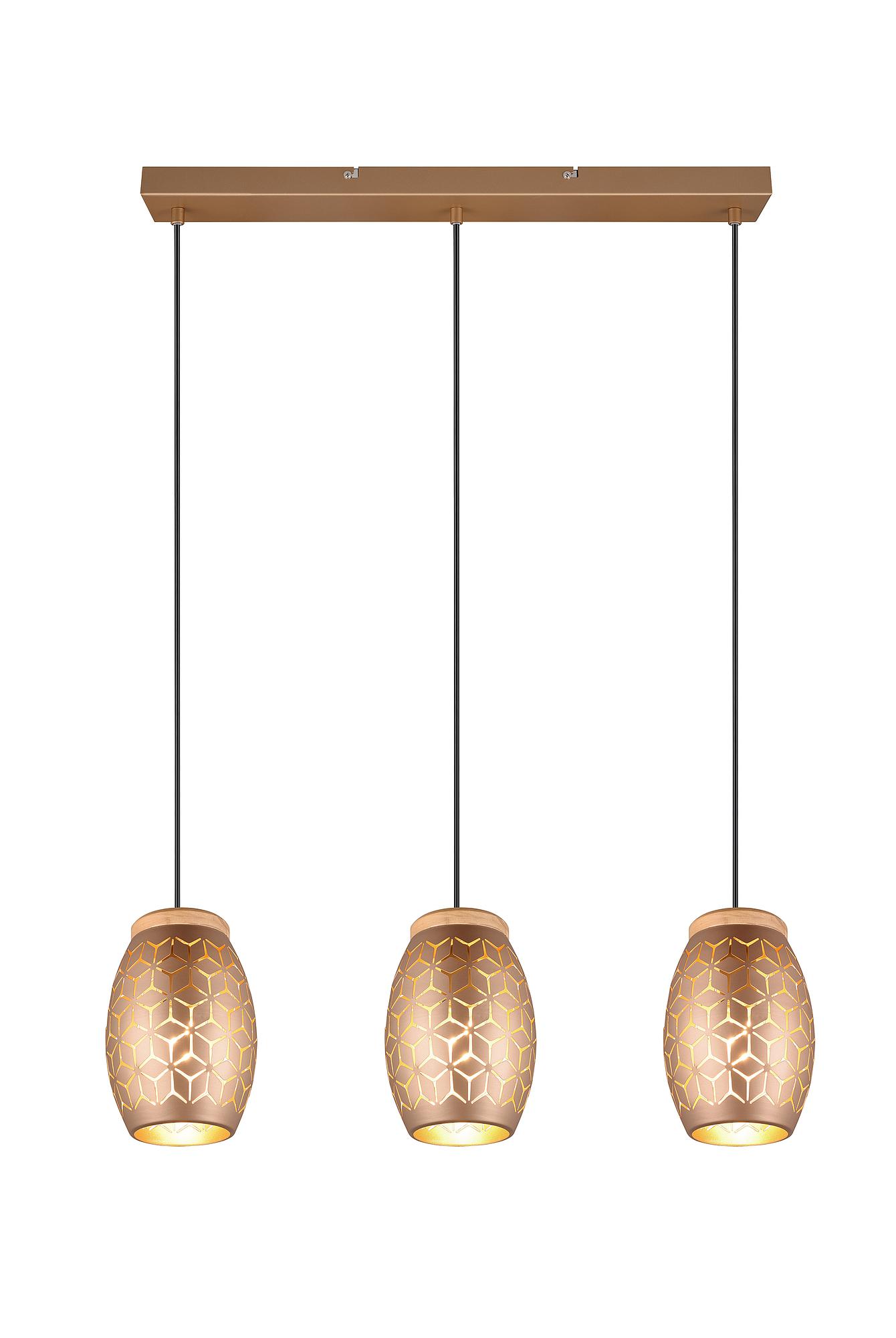 Bidar Pendelleuchte 3-flammig Eisen Kiefer Braun  2