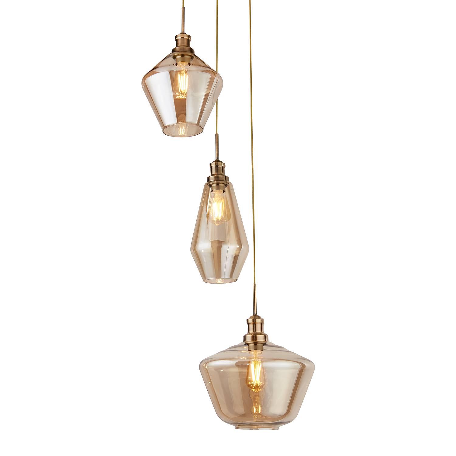 3-Light Pendant Lamp Mia Glass Steel Beige 0
