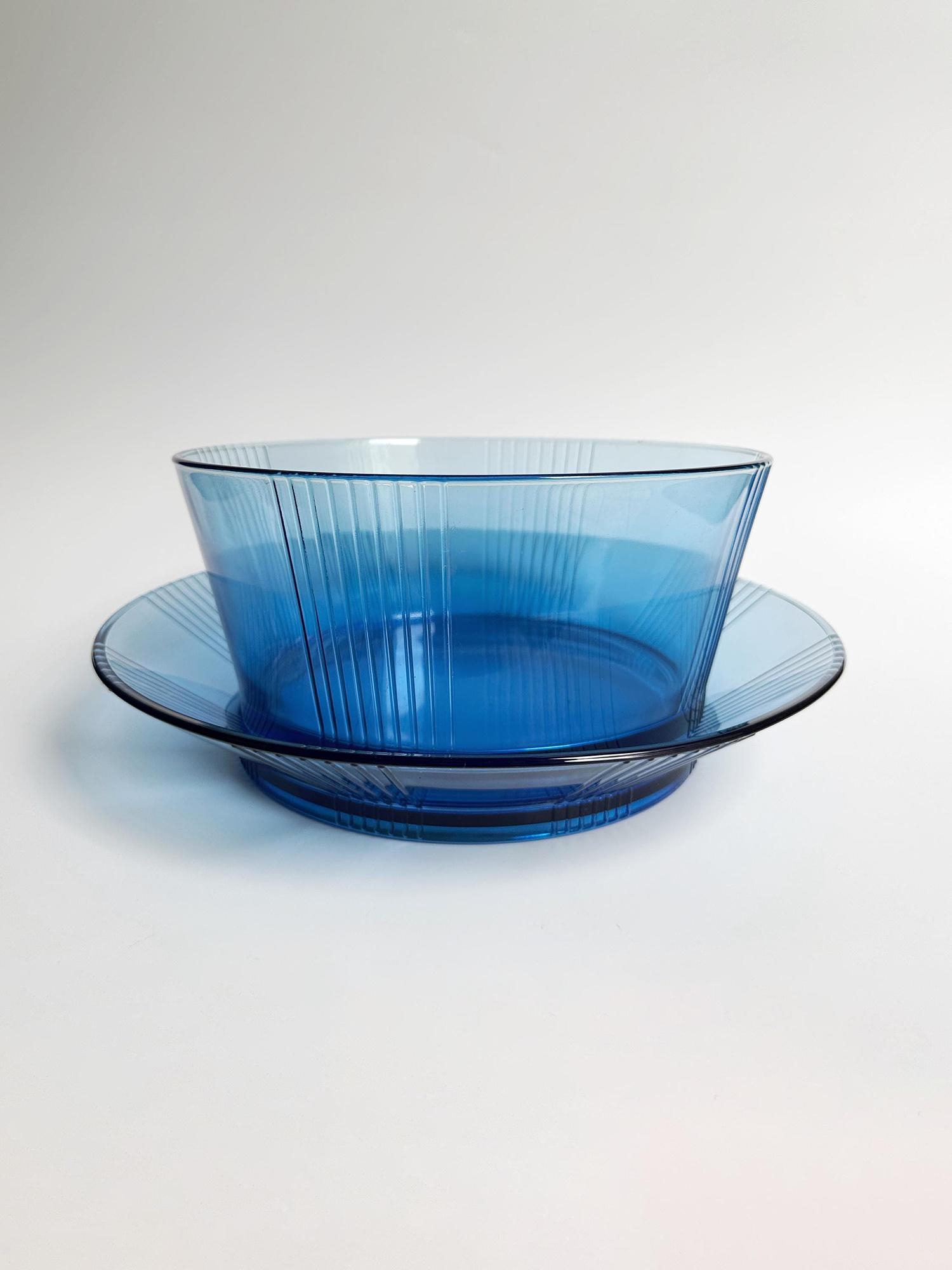 Vintage Bowl & Plate Glass Cobalt Blue 1980s 0