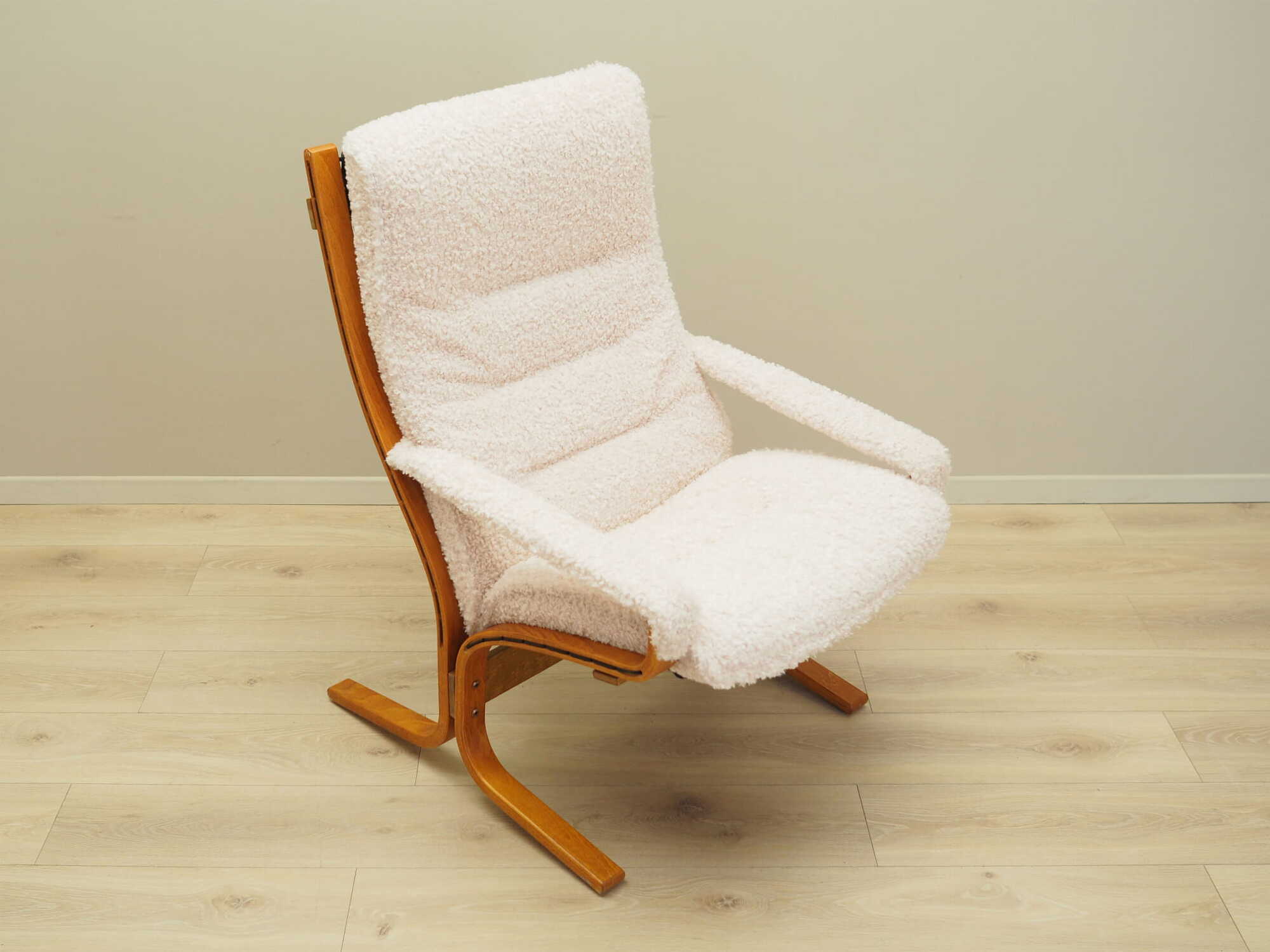 Vintage armchair textile wood cream 1970s 7