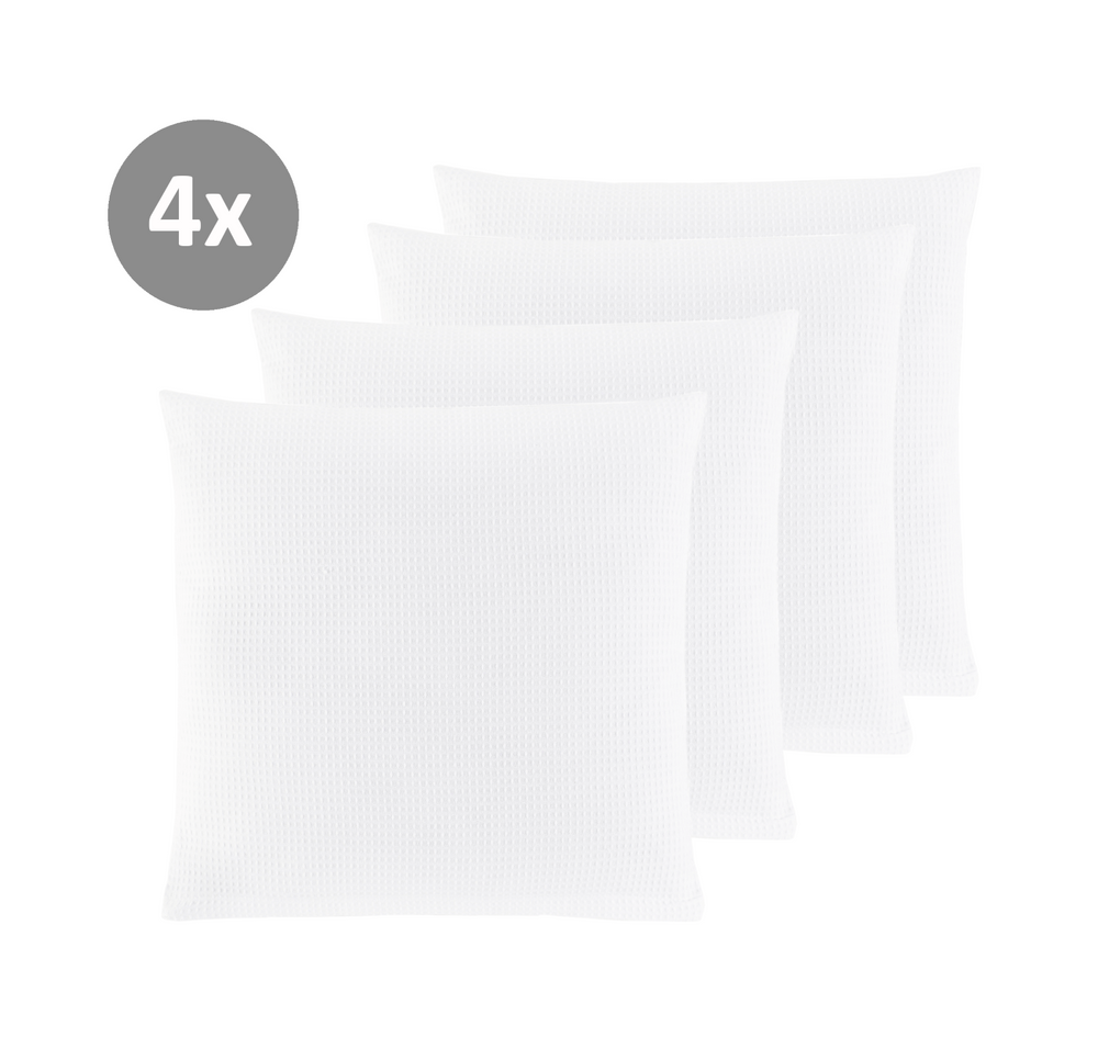 4x Kissenhülle aus Waffelpique 100% Baumwolle Weiß 1