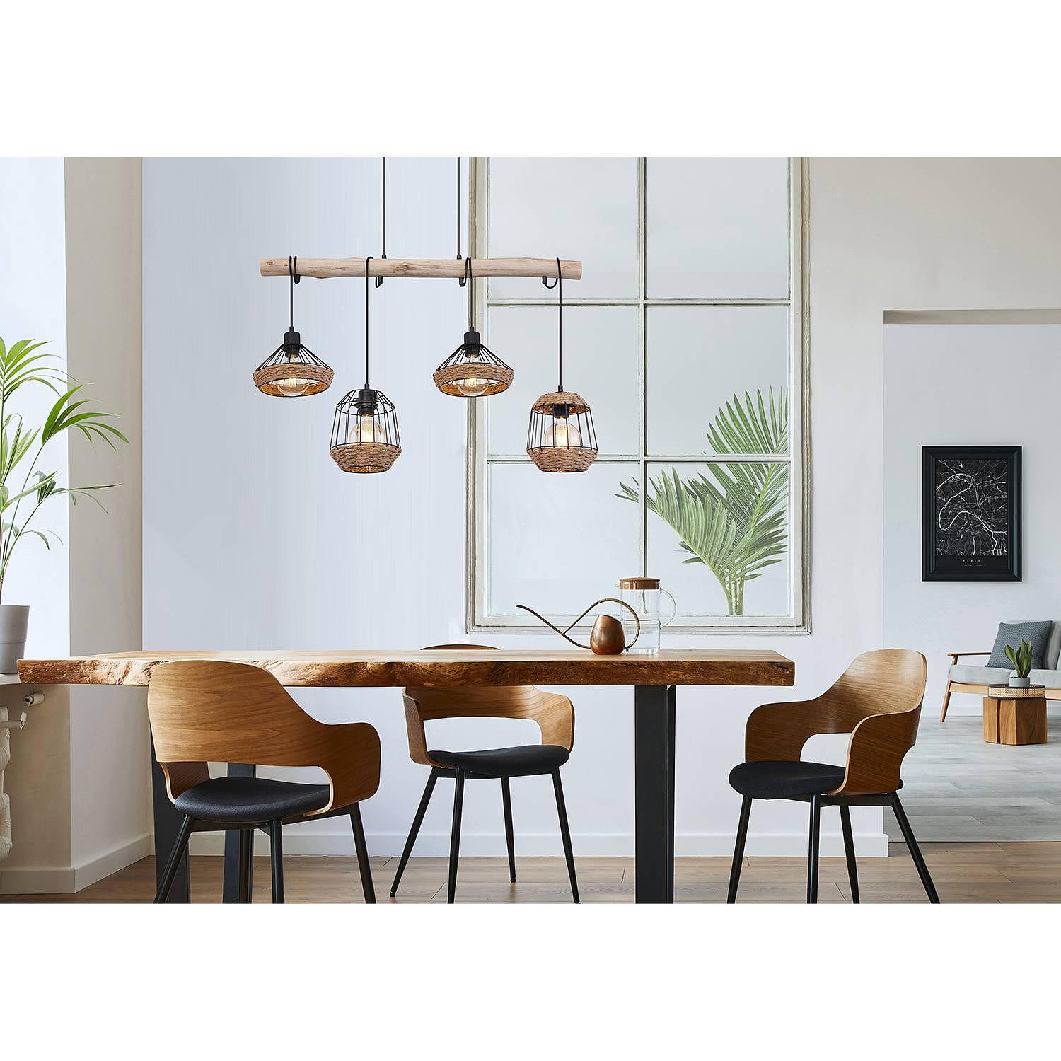 4-Flammig Pendelleuchte Surri Naturfaser Eukalyptus Massiv 2