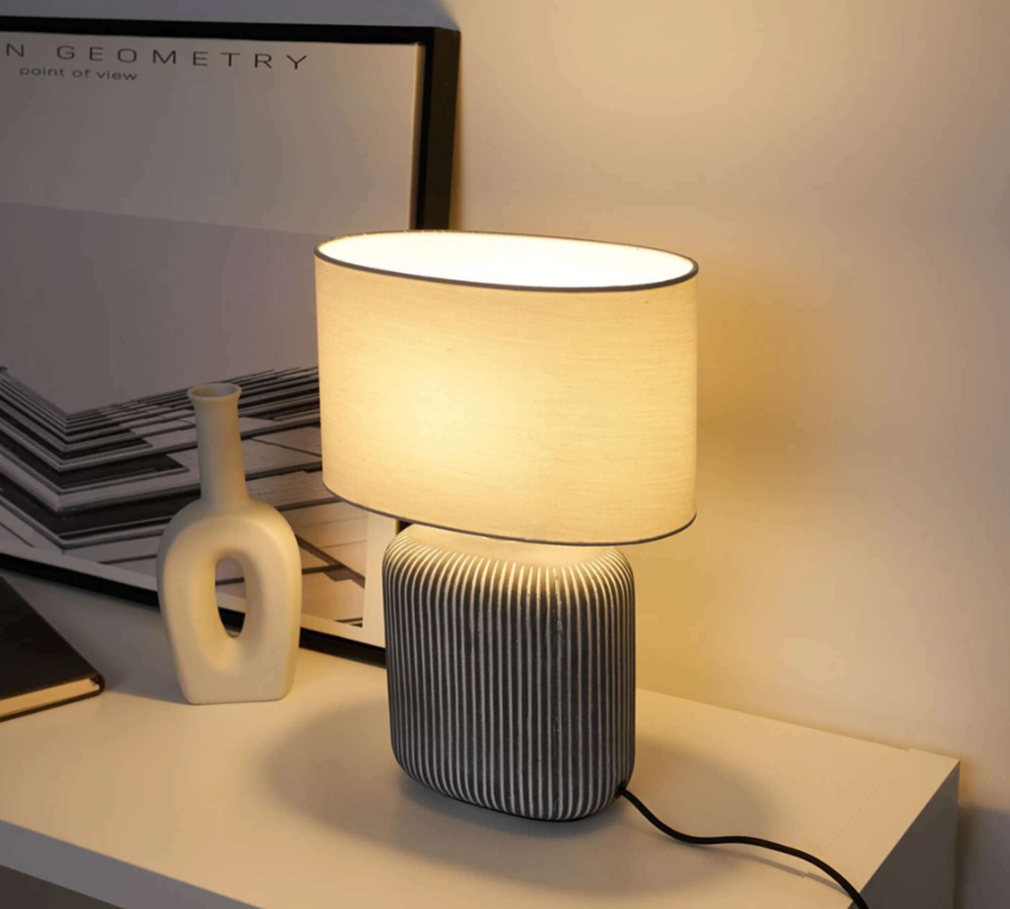 Table lamp 1-light Textile Ceramic Grey 5