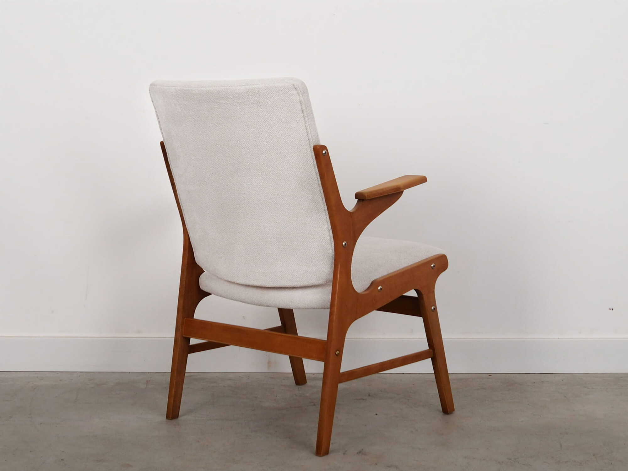 Vintage Sessel Buchenholz Textil Weiß 1960er Jahre 5
