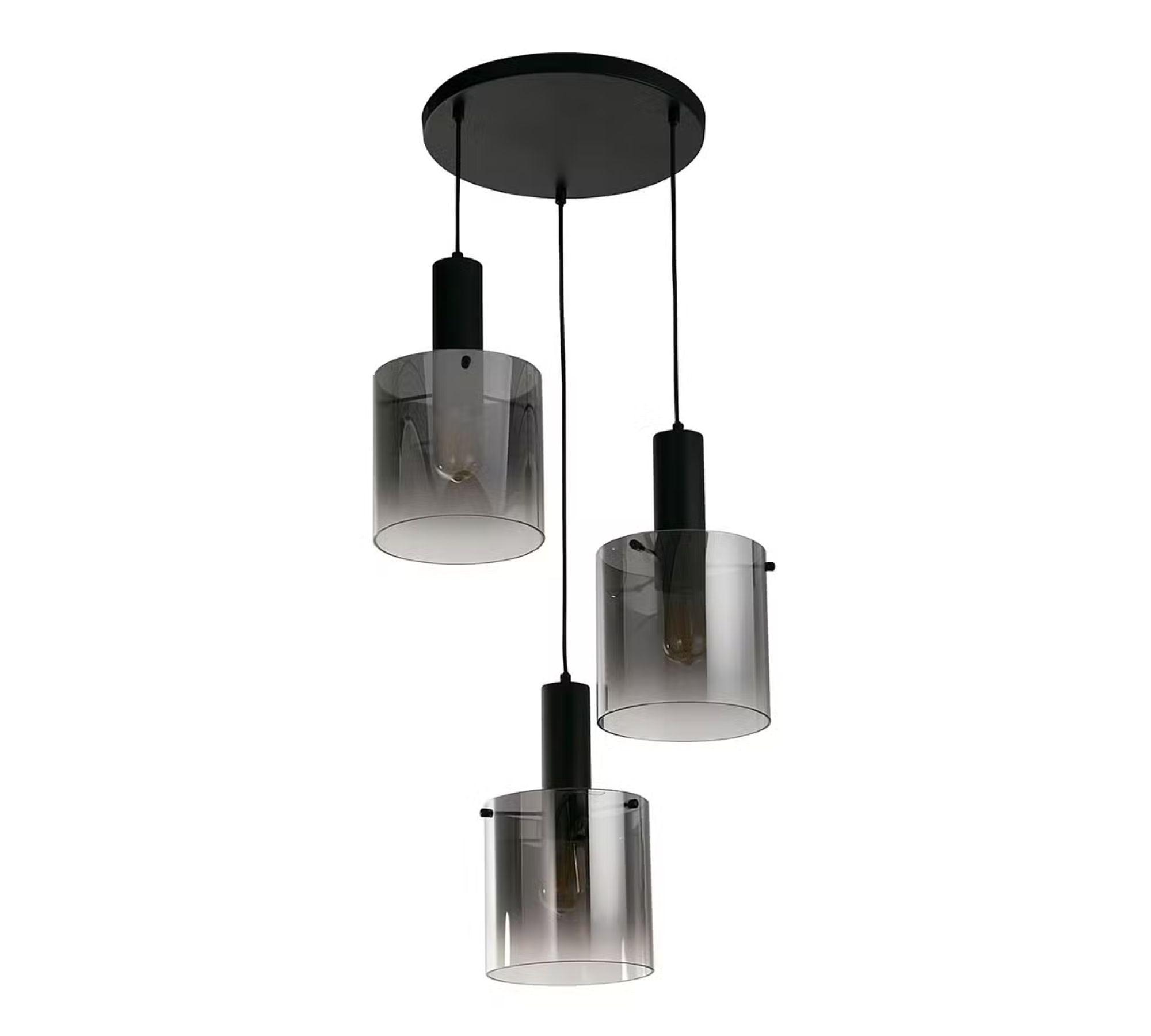 Pendant lamp 3-light steel glass black 1